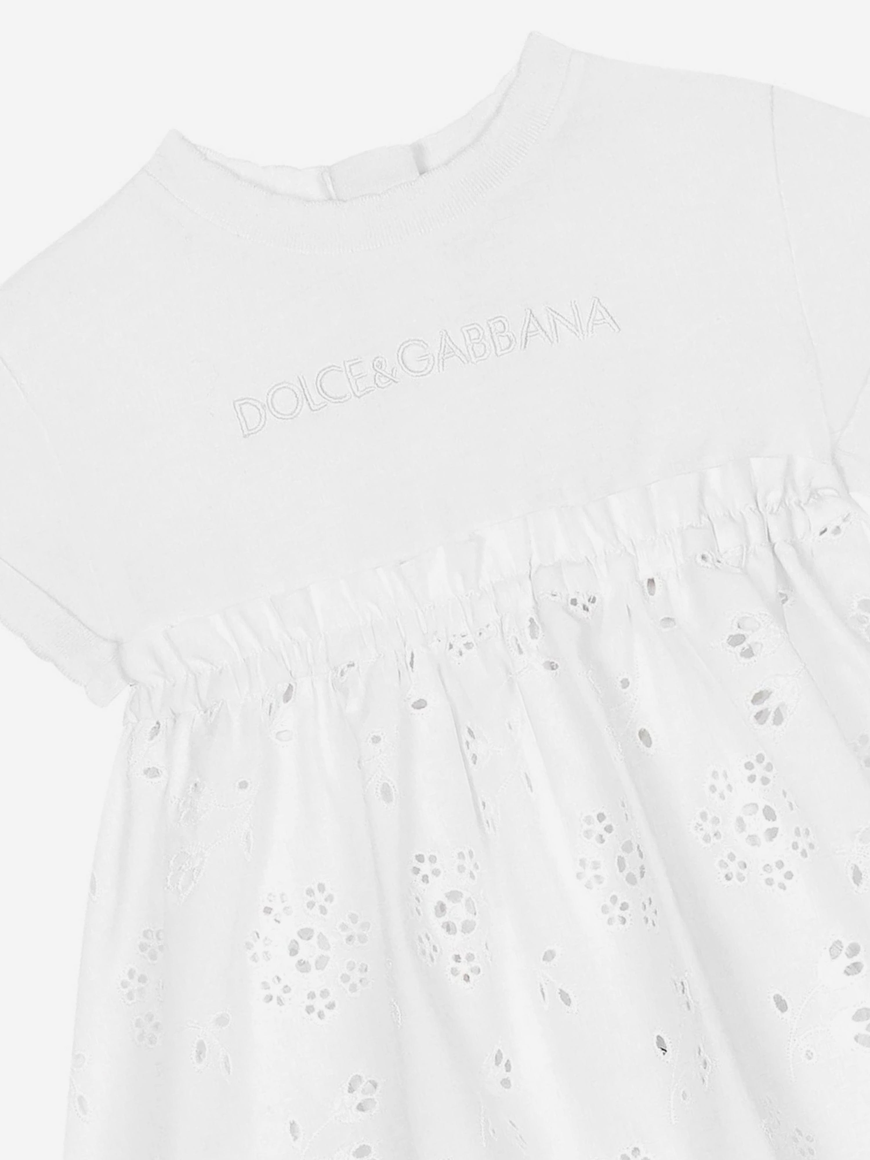 Dolce & Gabbana Baby Girls Embroidered Dress With Knickers in White