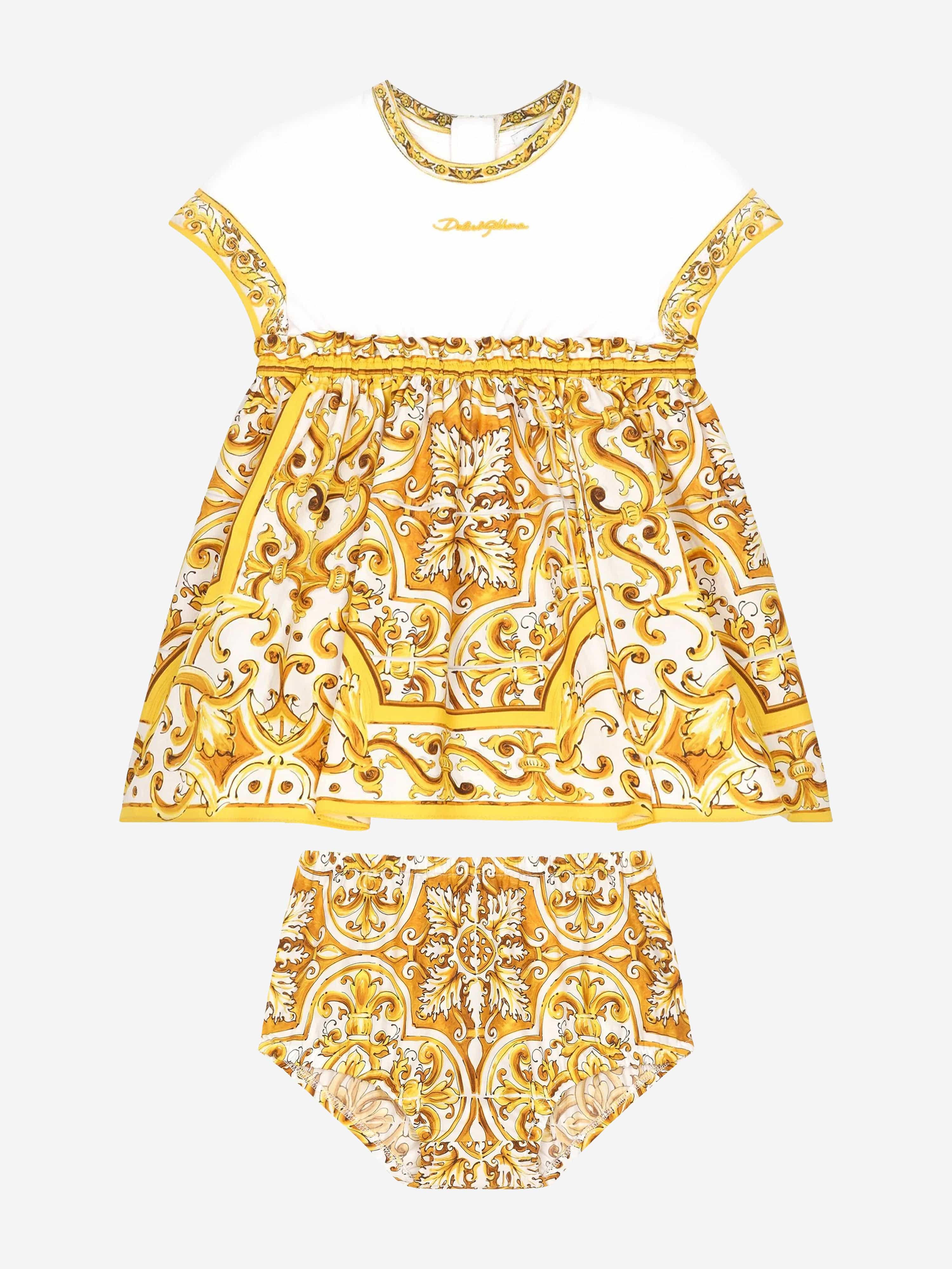 Dolce & Gabbana Baby Girls Maiolica Dress With Knickers in Yellow