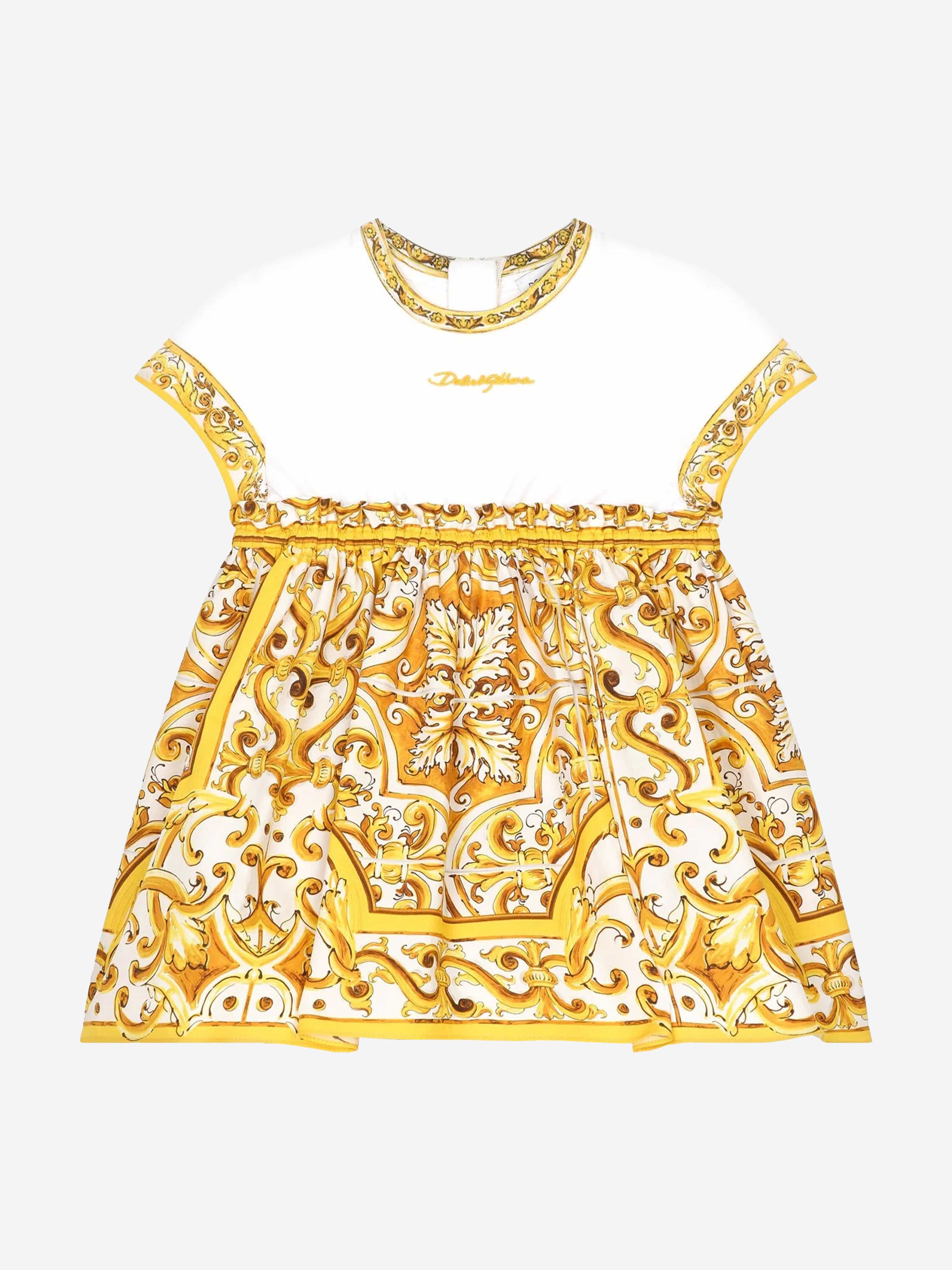 Dolce & Gabbana Baby Girls Maiolica Dress With Knickers in Yellow