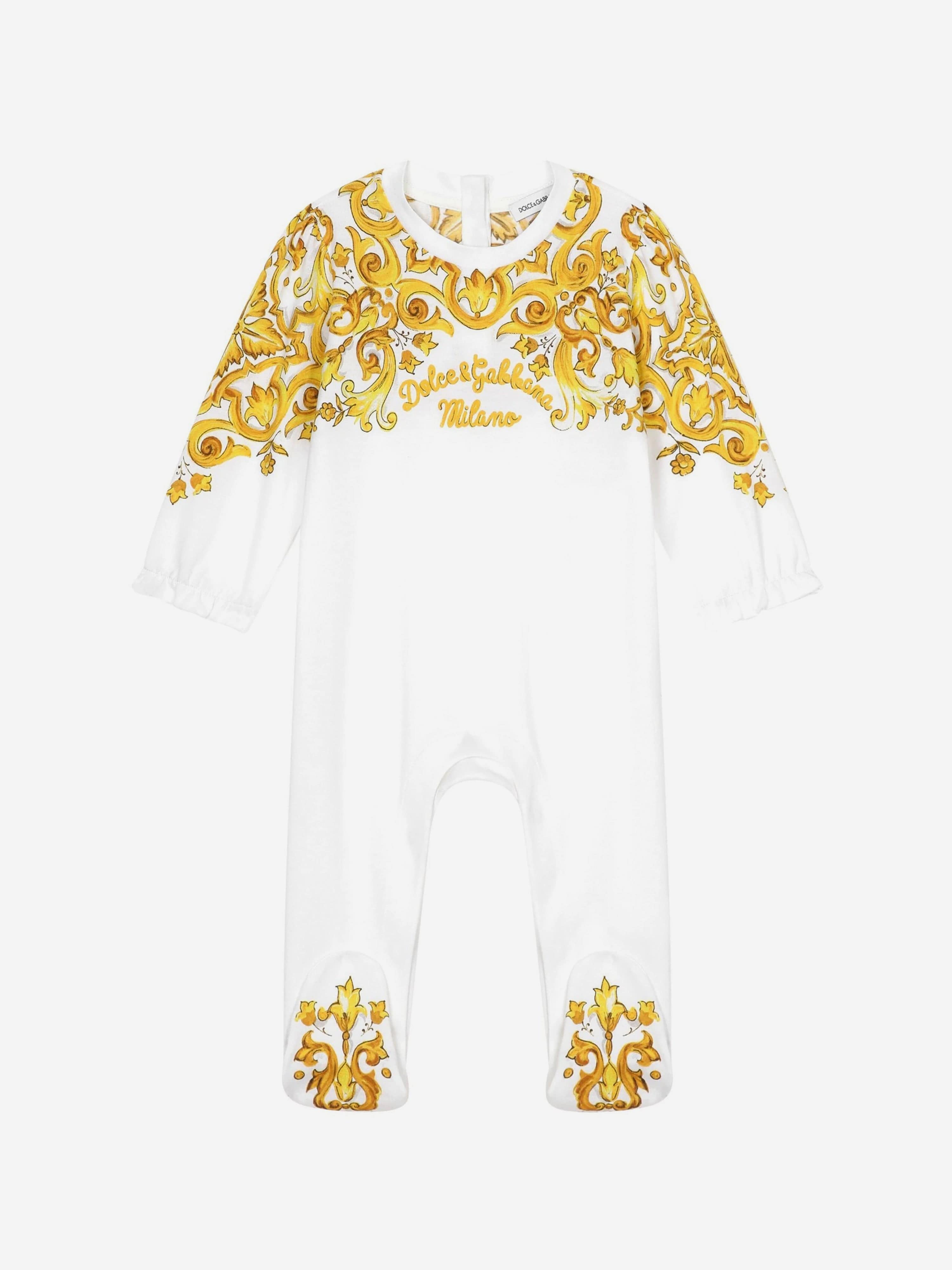 Dolce & Gabbana Baby Girls Maiolica Babygrow Gift Set in Yellow