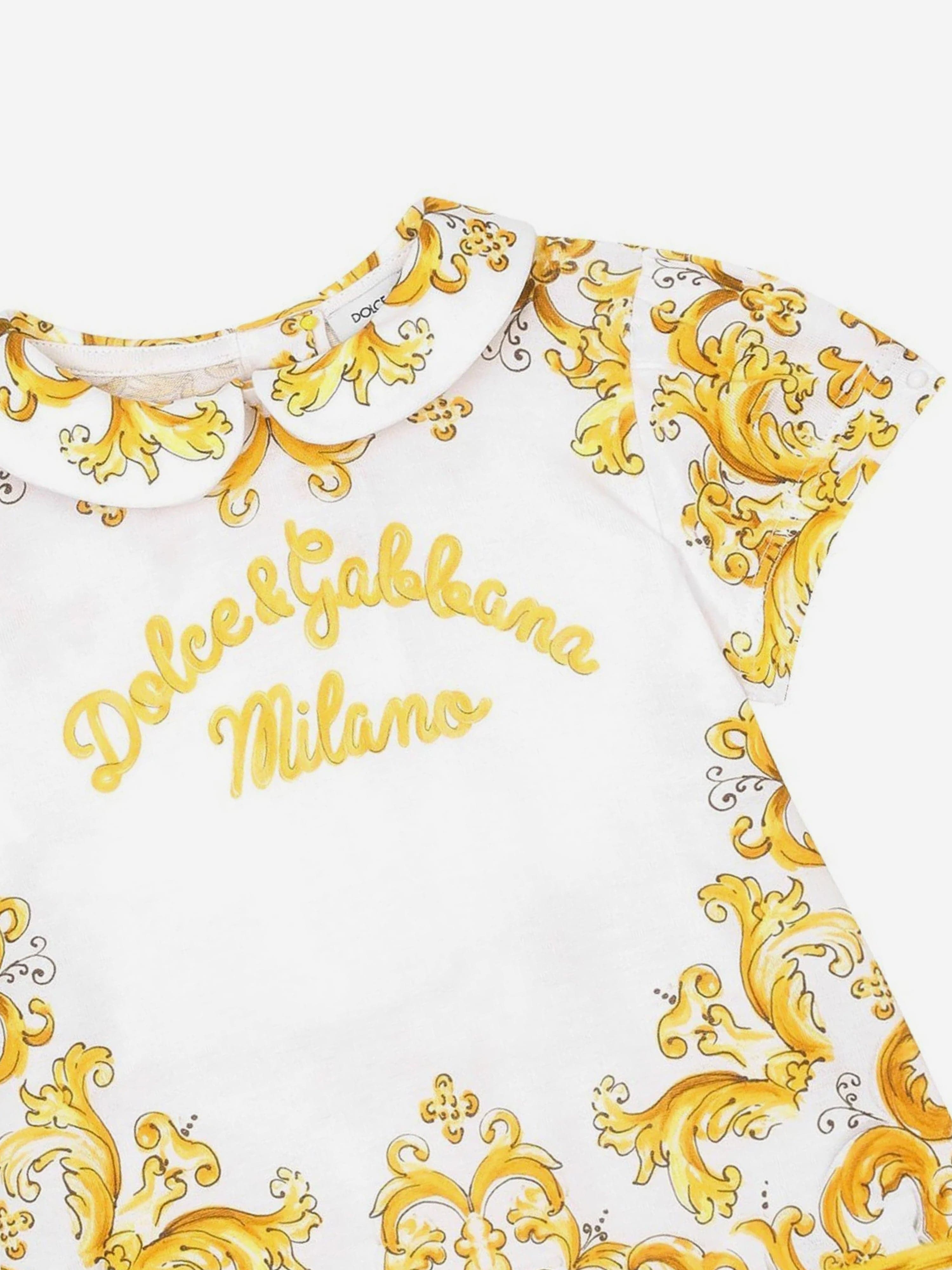 Dolce & Gabbana Baby Girls Maiolica Romper in Yellow