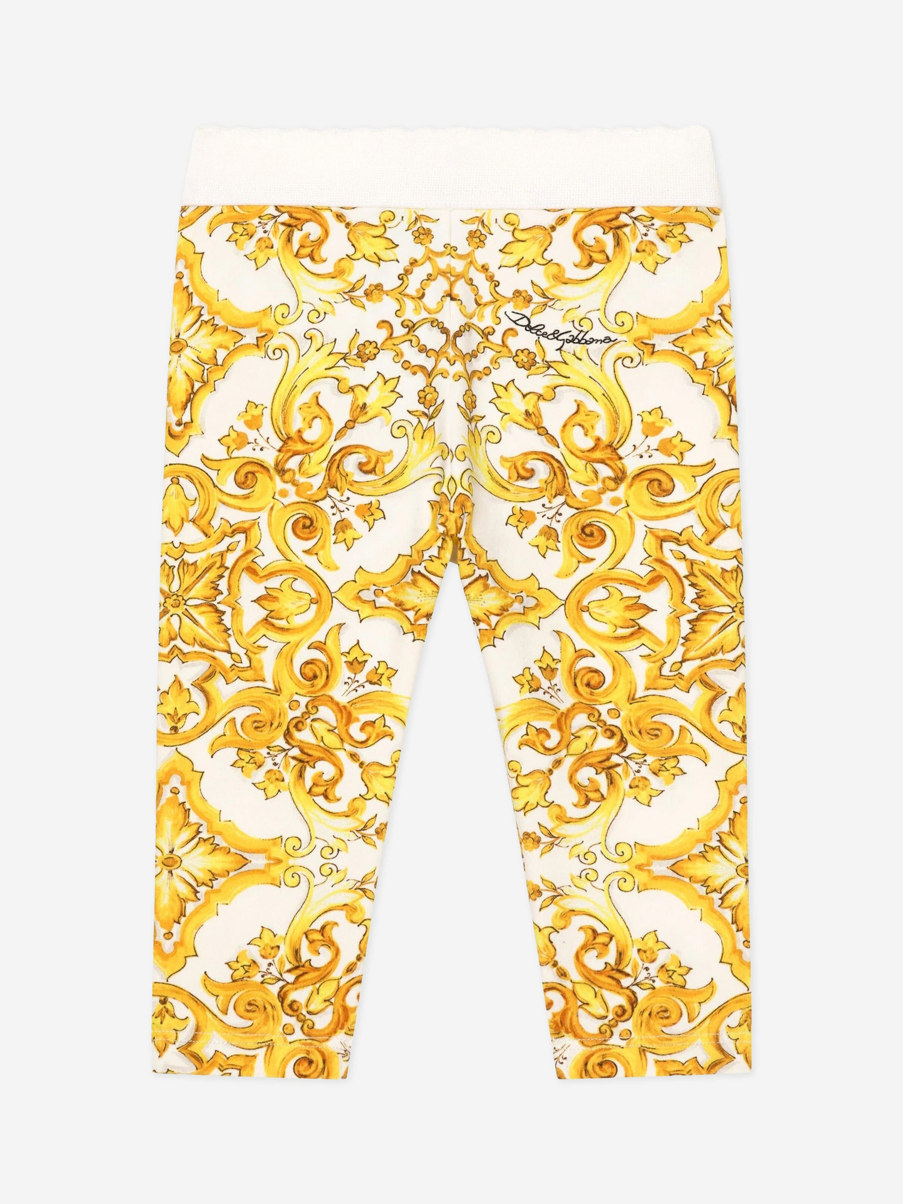 Dolce & Gabbana Baby Girls Maiolica Print Leggings in Yellow