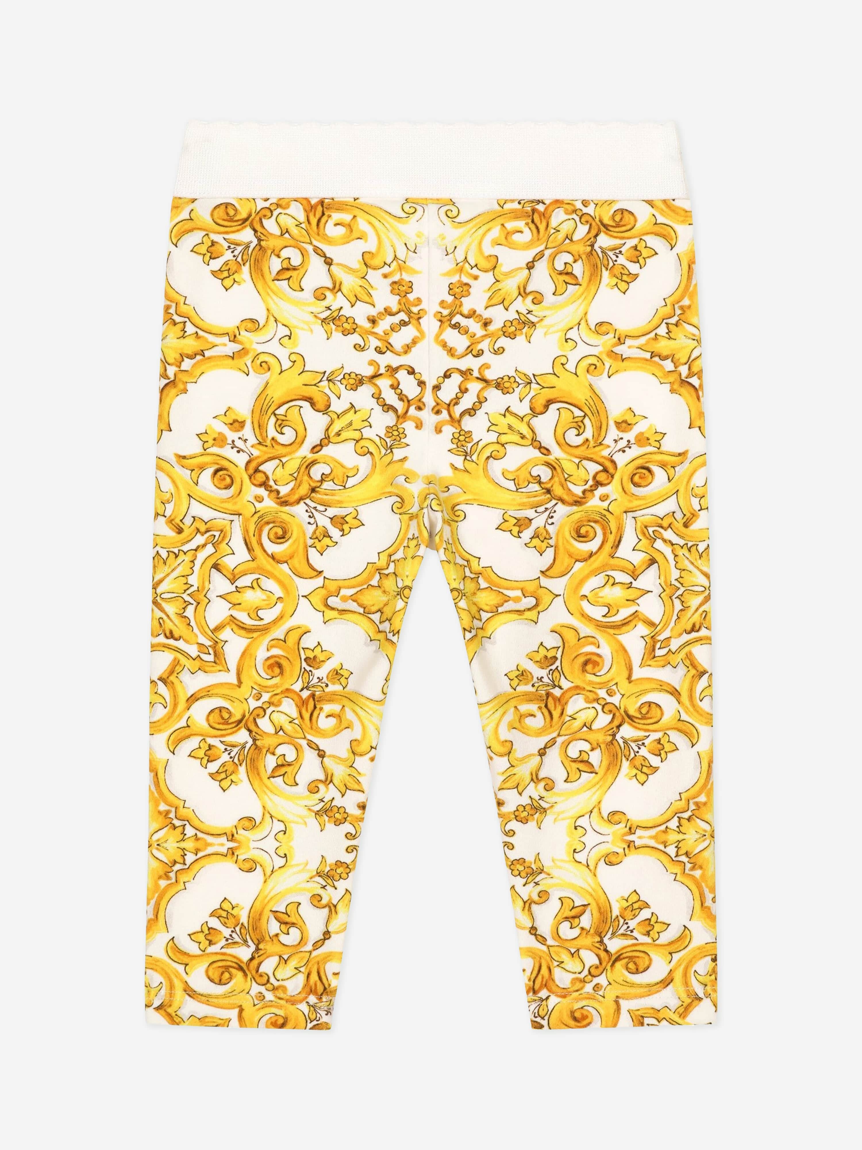 Dolce & Gabbana Baby Girls Maiolica Print Leggings in Yellow