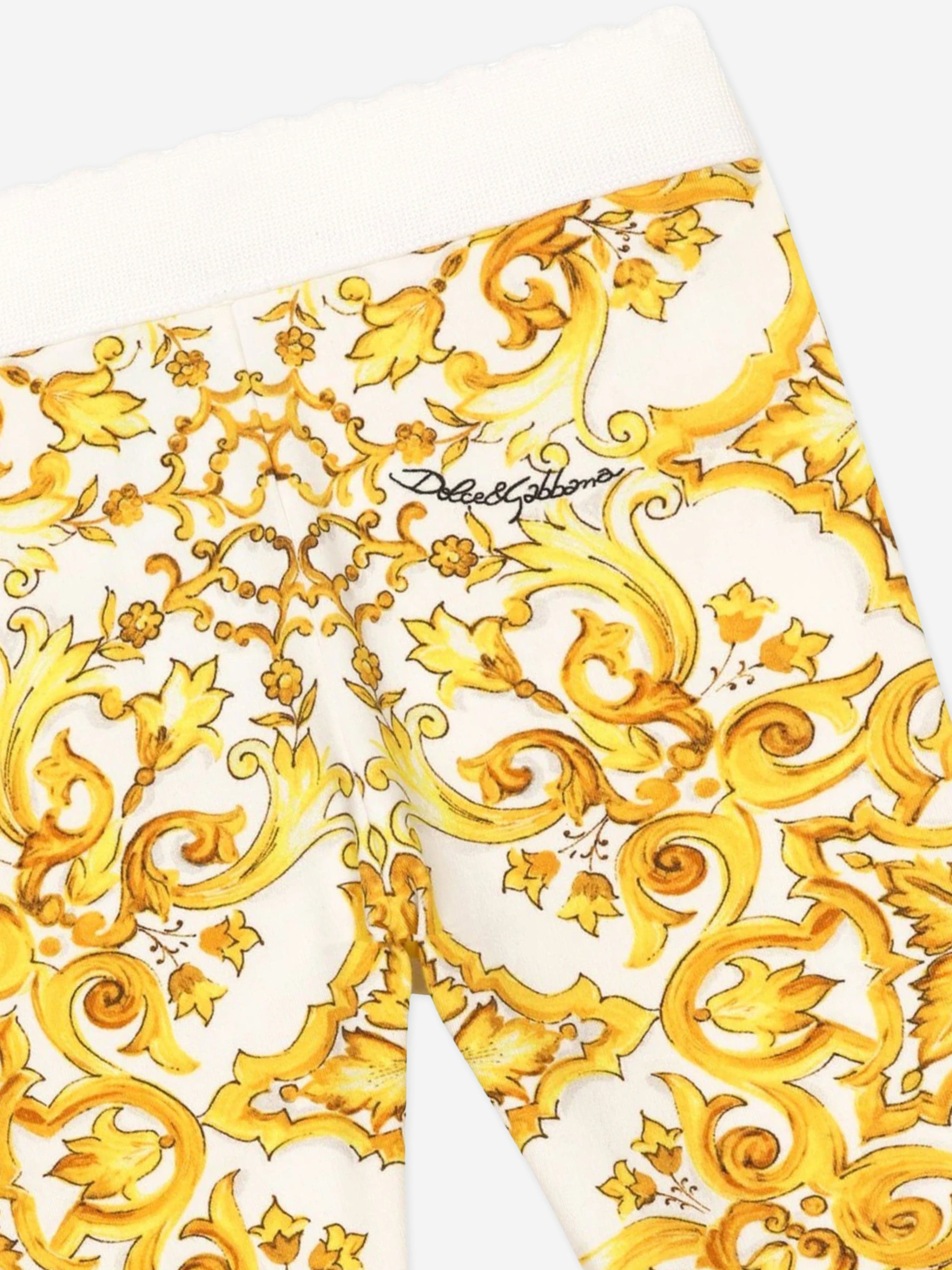 Dolce & Gabbana Baby Girls Maiolica Print Leggings in Yellow