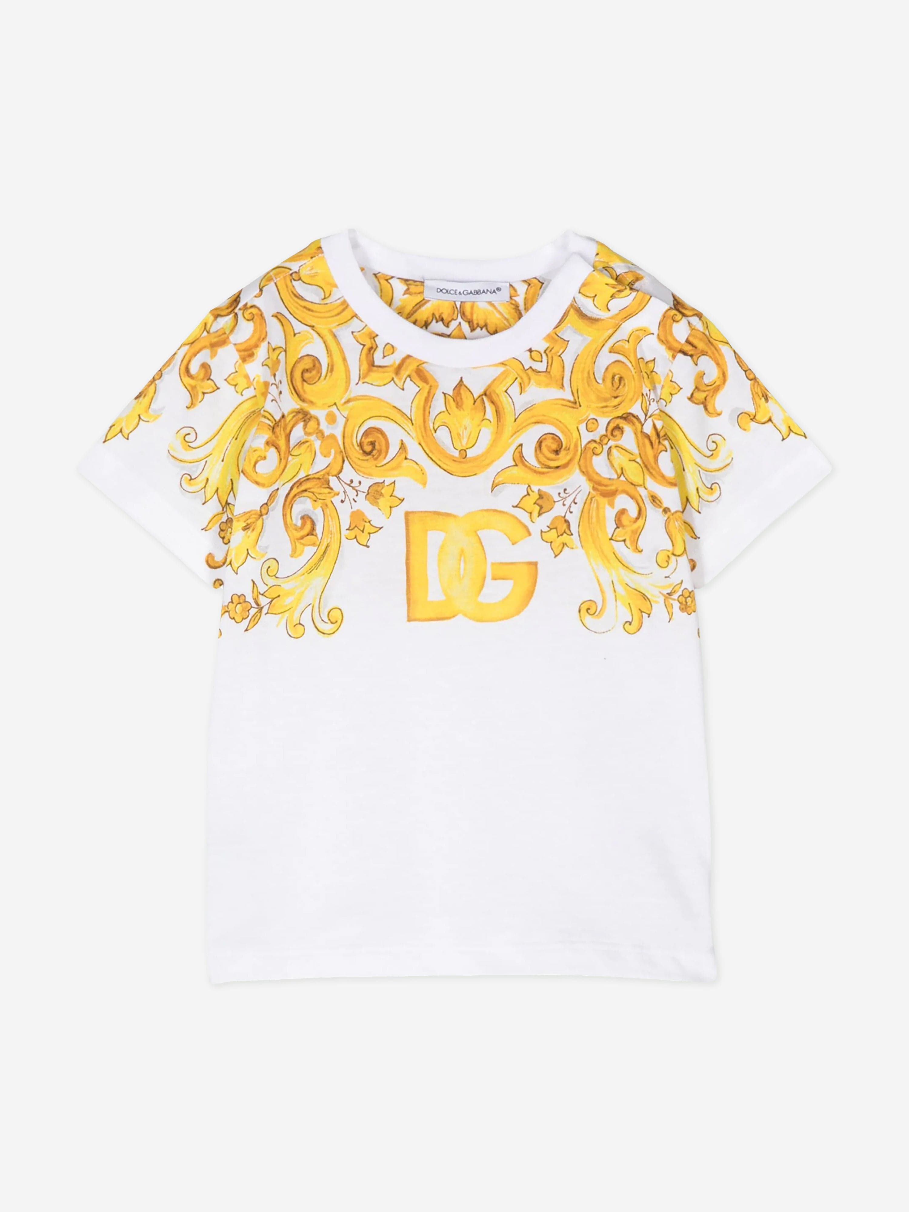 Dolce & Gabbana Baby Girls Maiolica Logo T-Shirt in Yellow