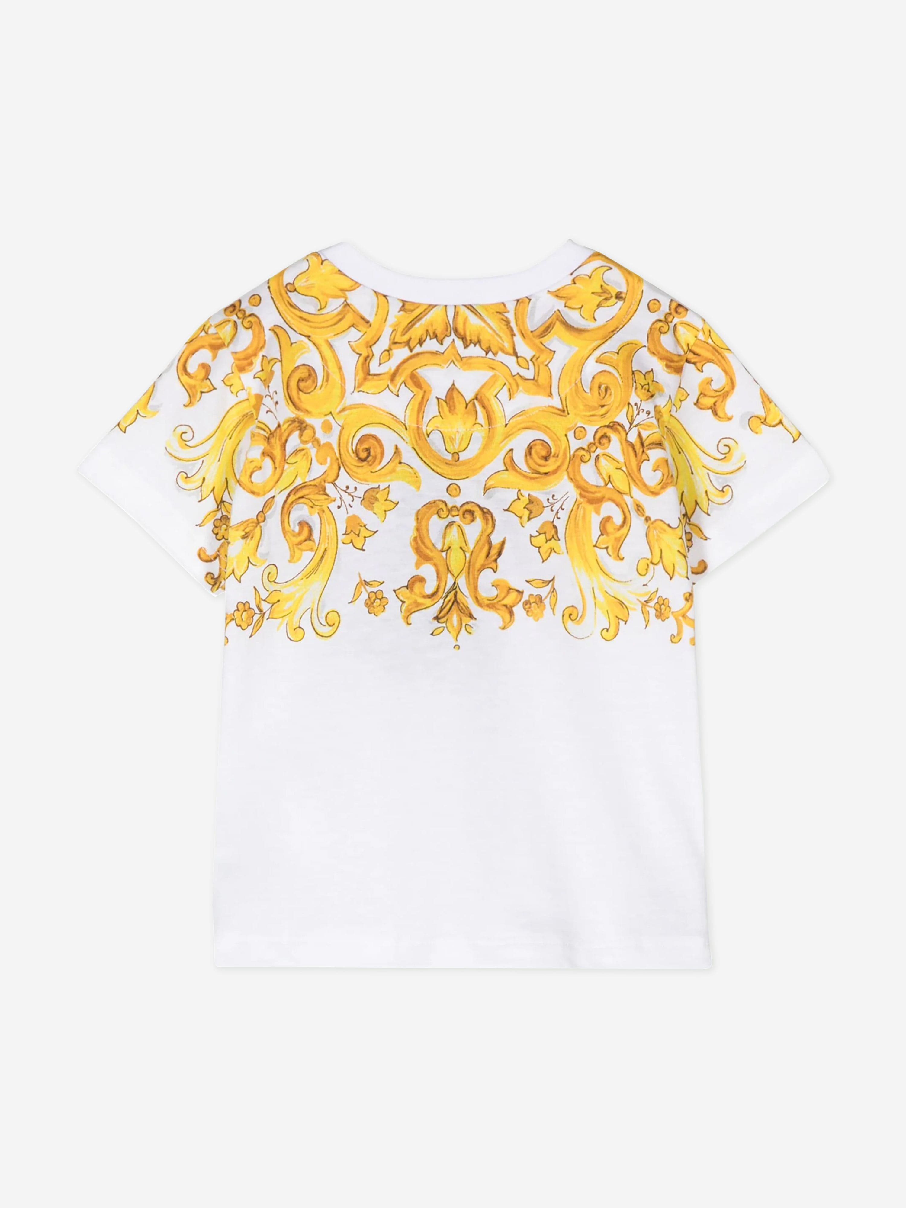 Dolce & Gabbana Baby Girls Maiolica Logo T-Shirt in Yellow