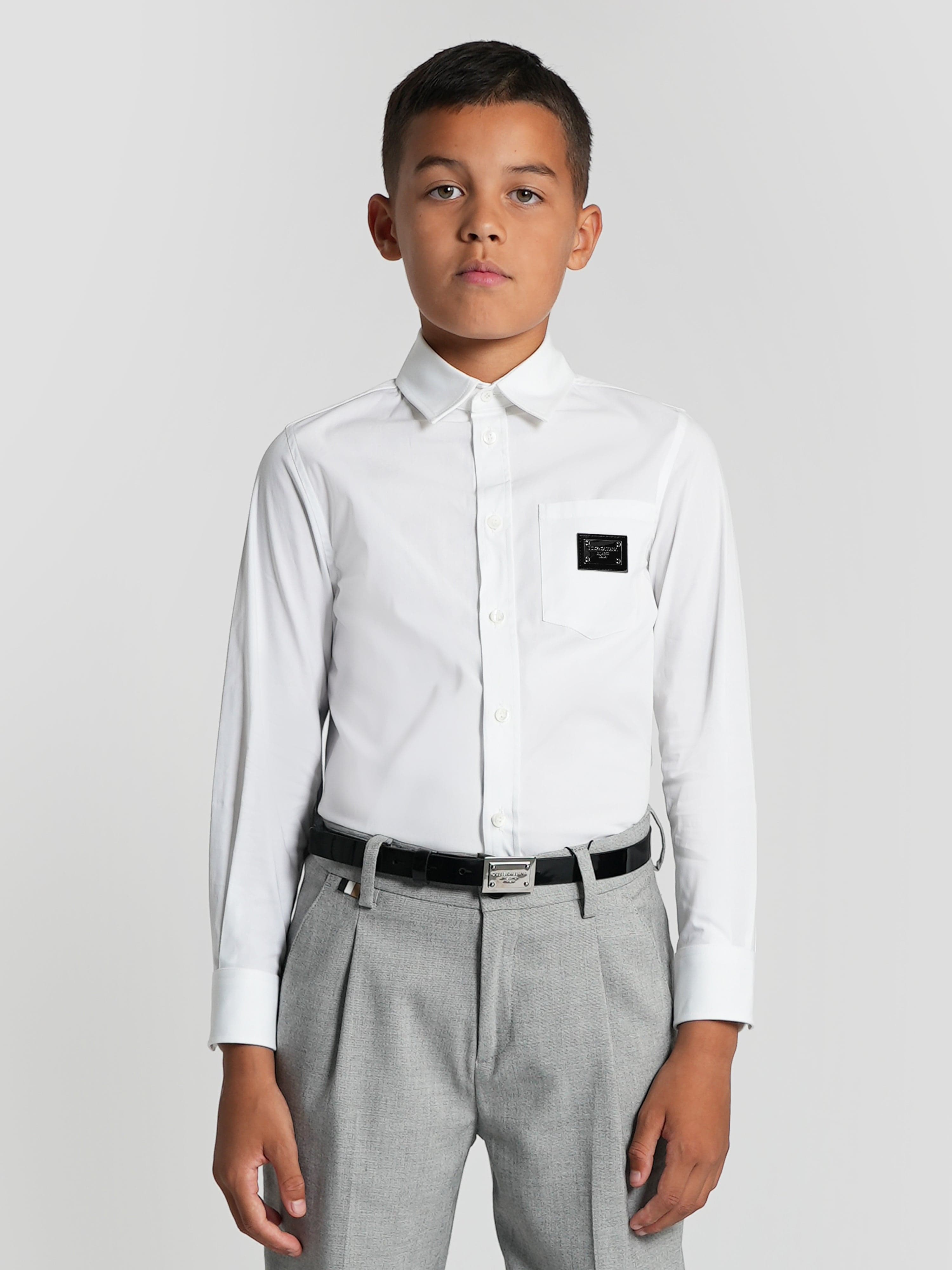 Dolce & Gabbana Boys Long Sleeve Logo Shirt in White