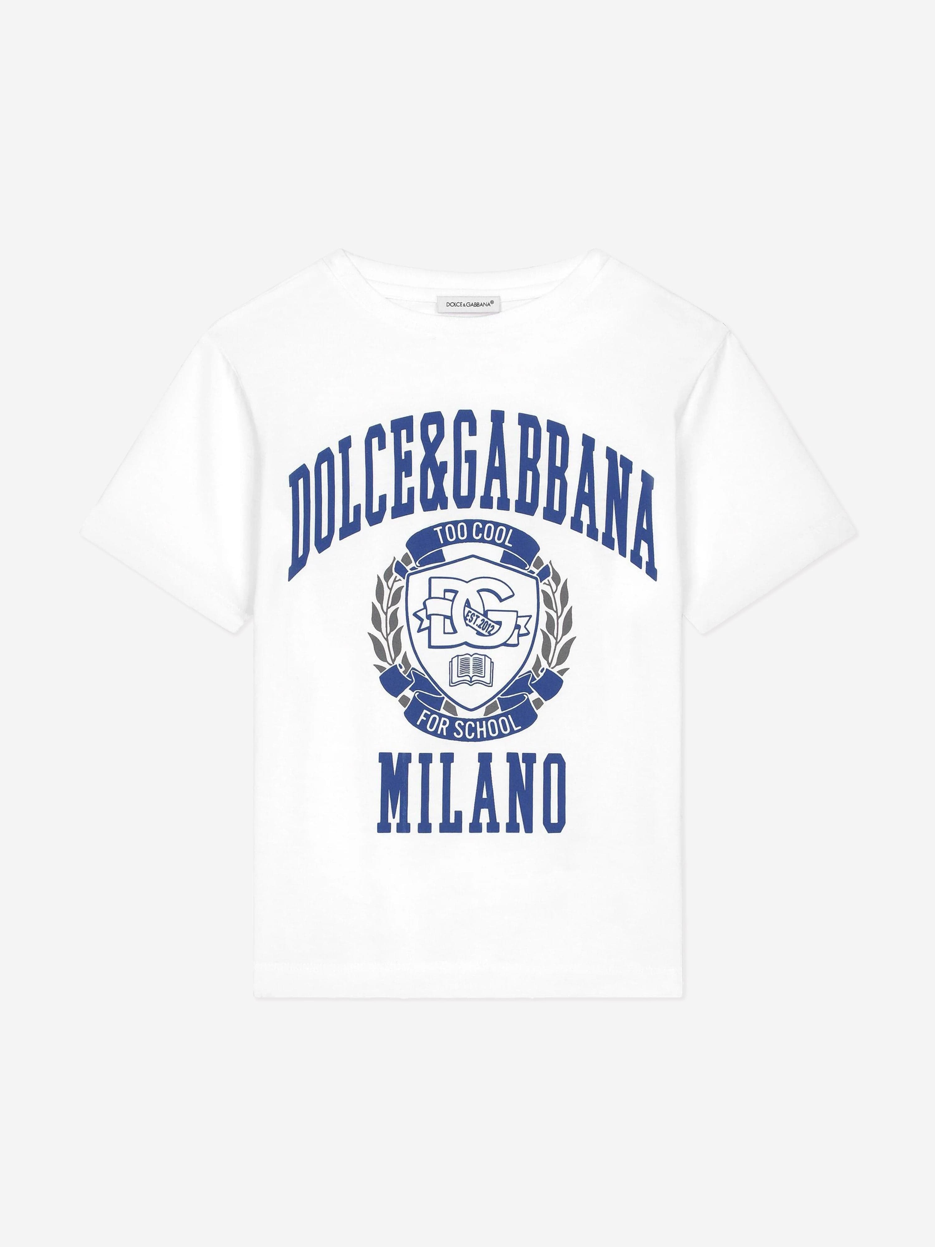 Dolce & Gabbana Boys Too Cool For School Crest T-Shirt in White