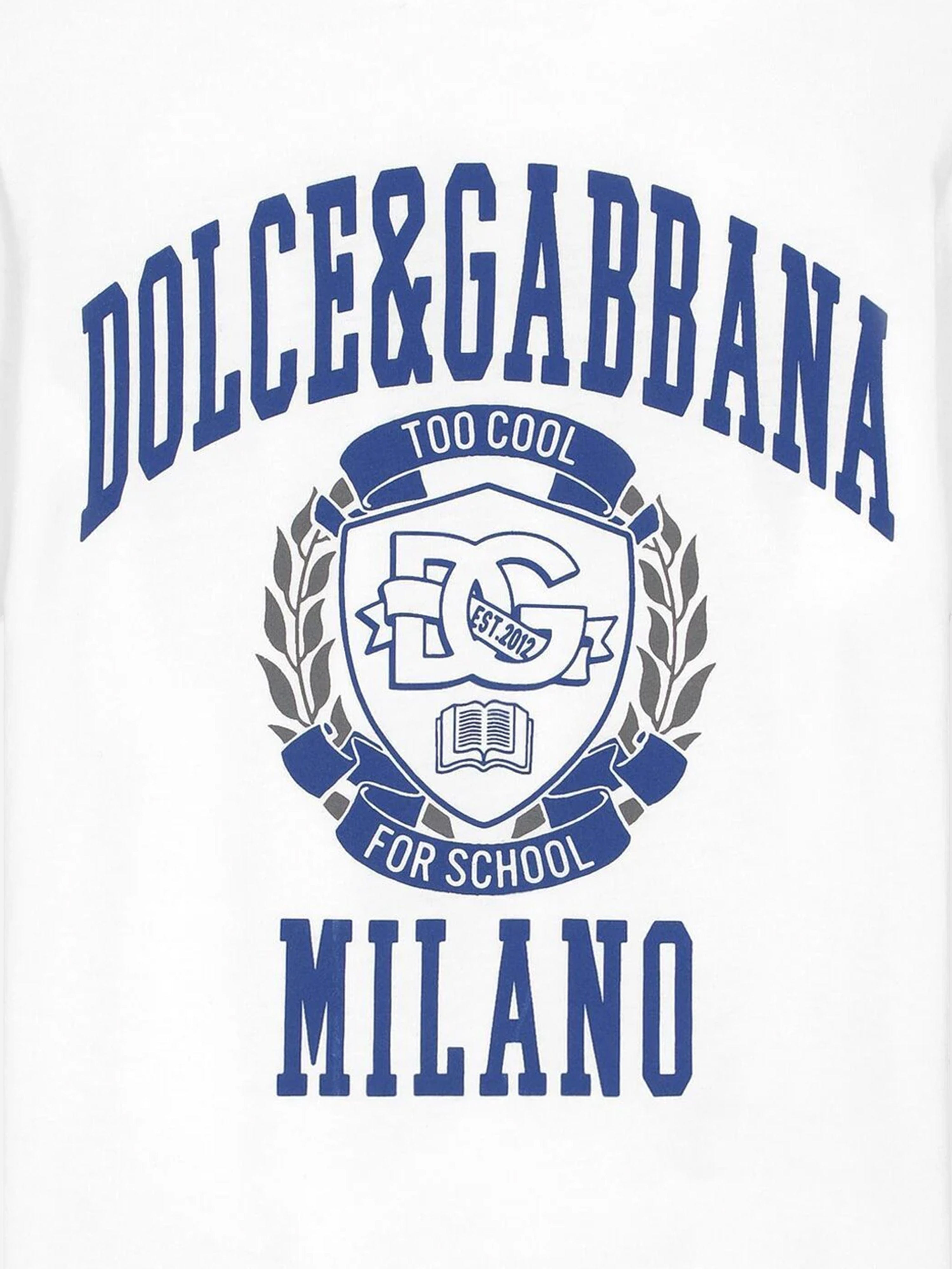 Dolce & Gabbana Boys Too Cool For School Crest T-Shirt in White