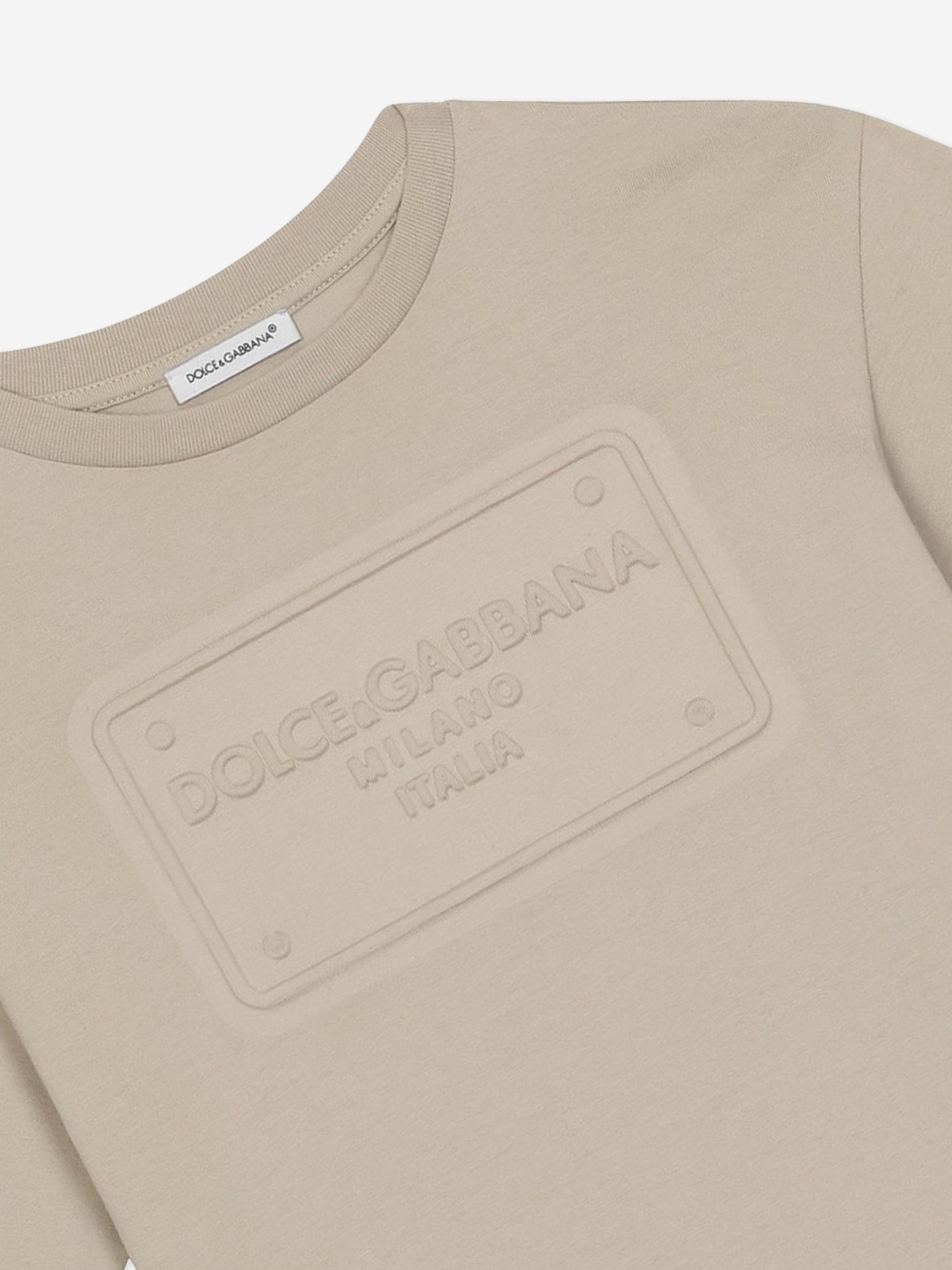 Dolce & Gabbana Boys Embossed Logo T-Shirt in Beige