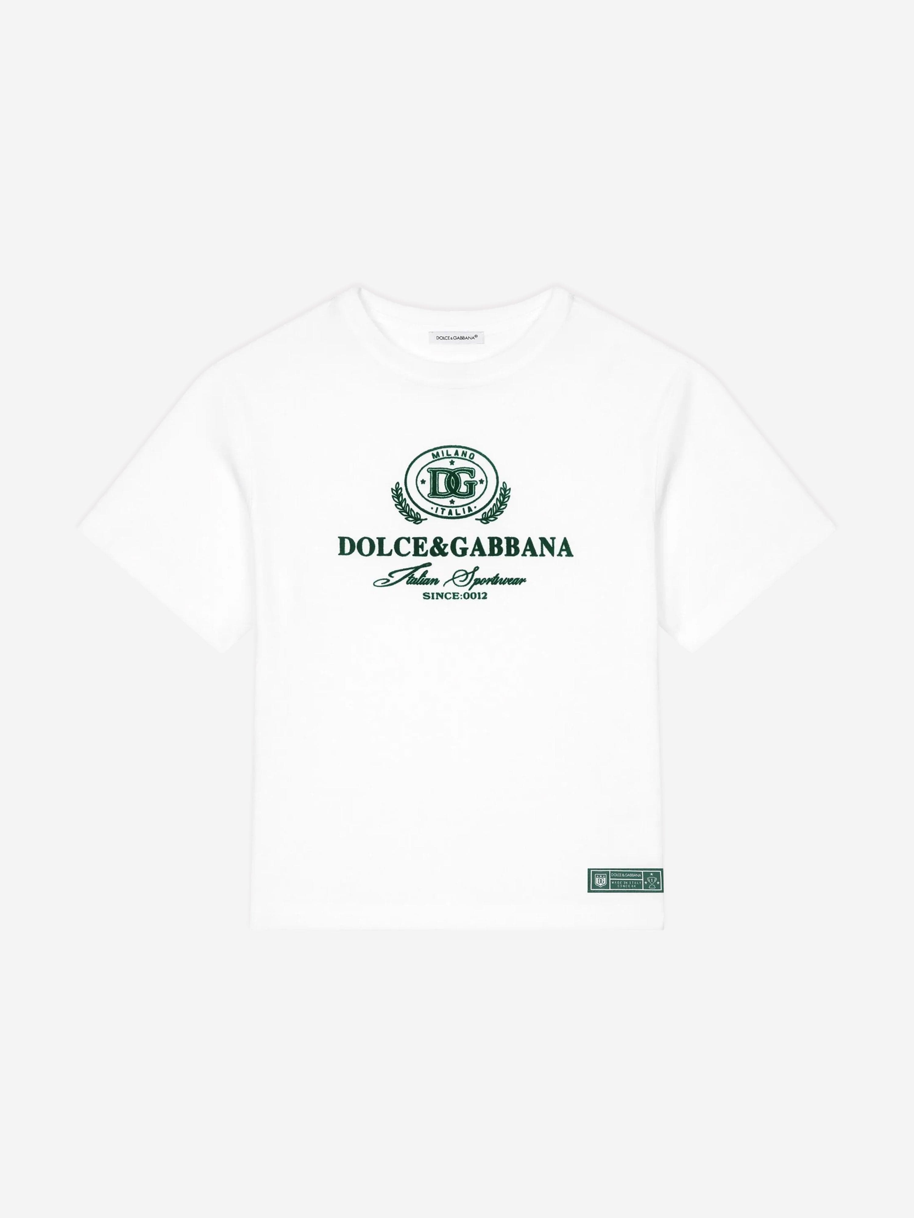 Dolce & Gabbana Boys Flocked Logo T-Shirt in White