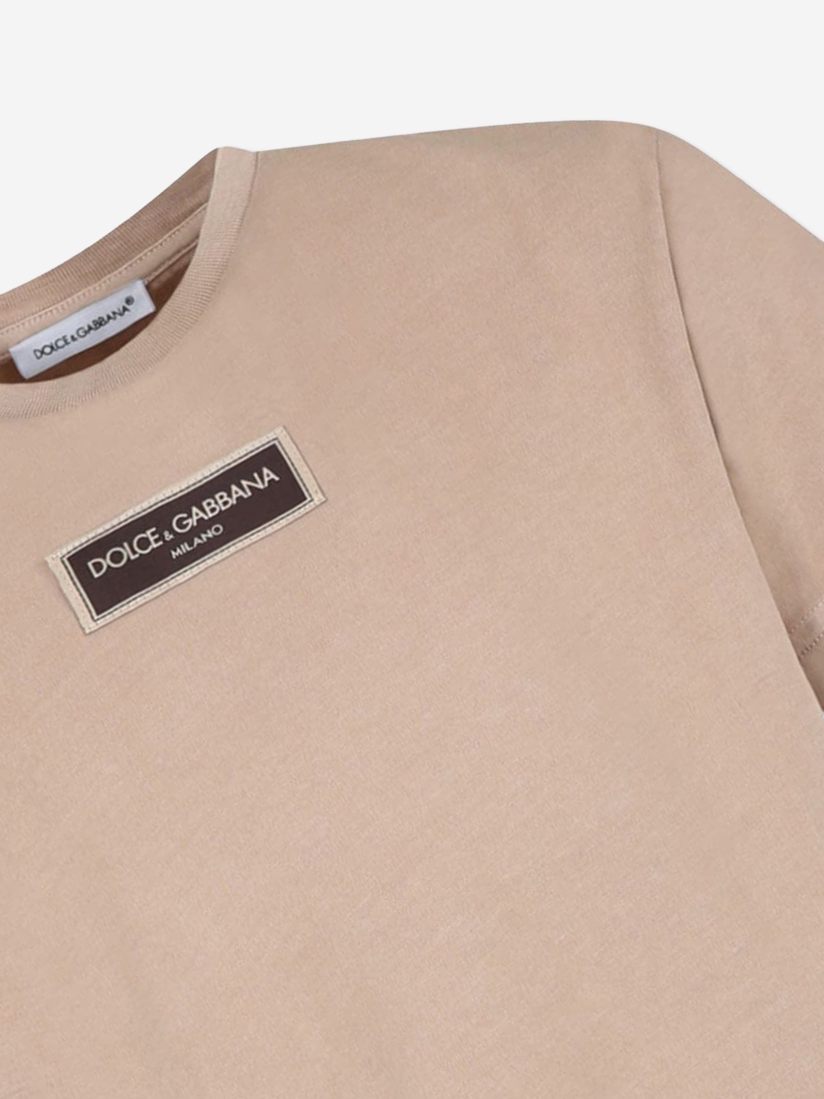 Dolce & Gabbana Boys Logo Label T-Shirt in Beige