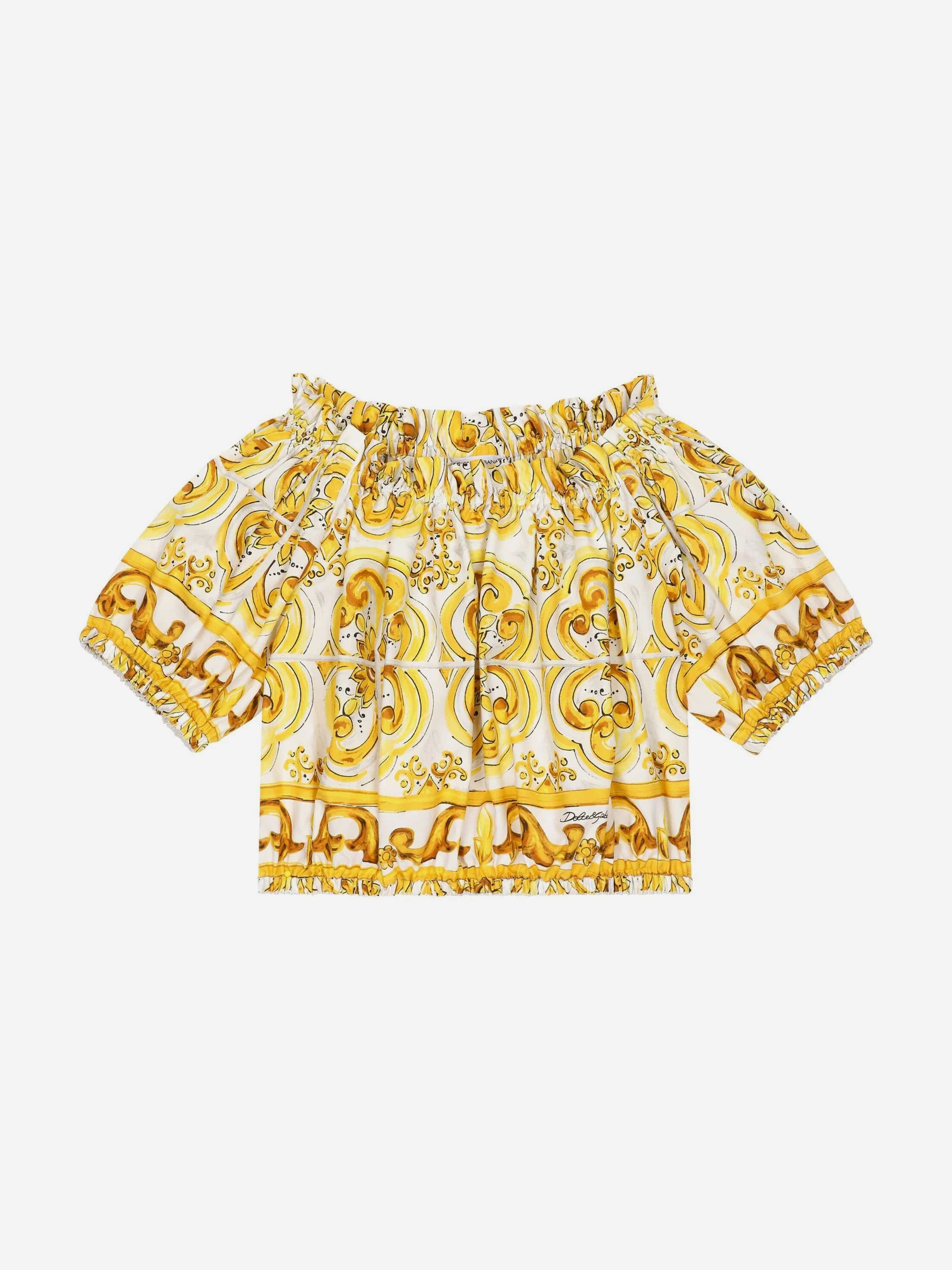 Dolce & Gabbana Girls Maiolica Print Blouse in Yellow