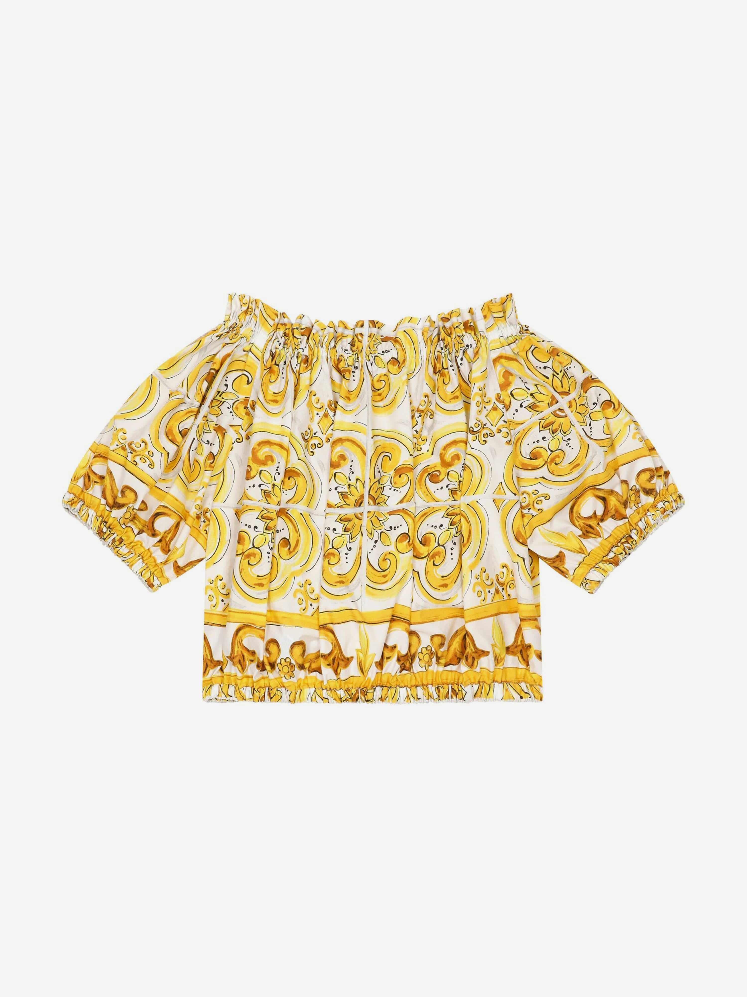 Dolce & Gabbana Girls Maiolica Print Blouse in Yellow