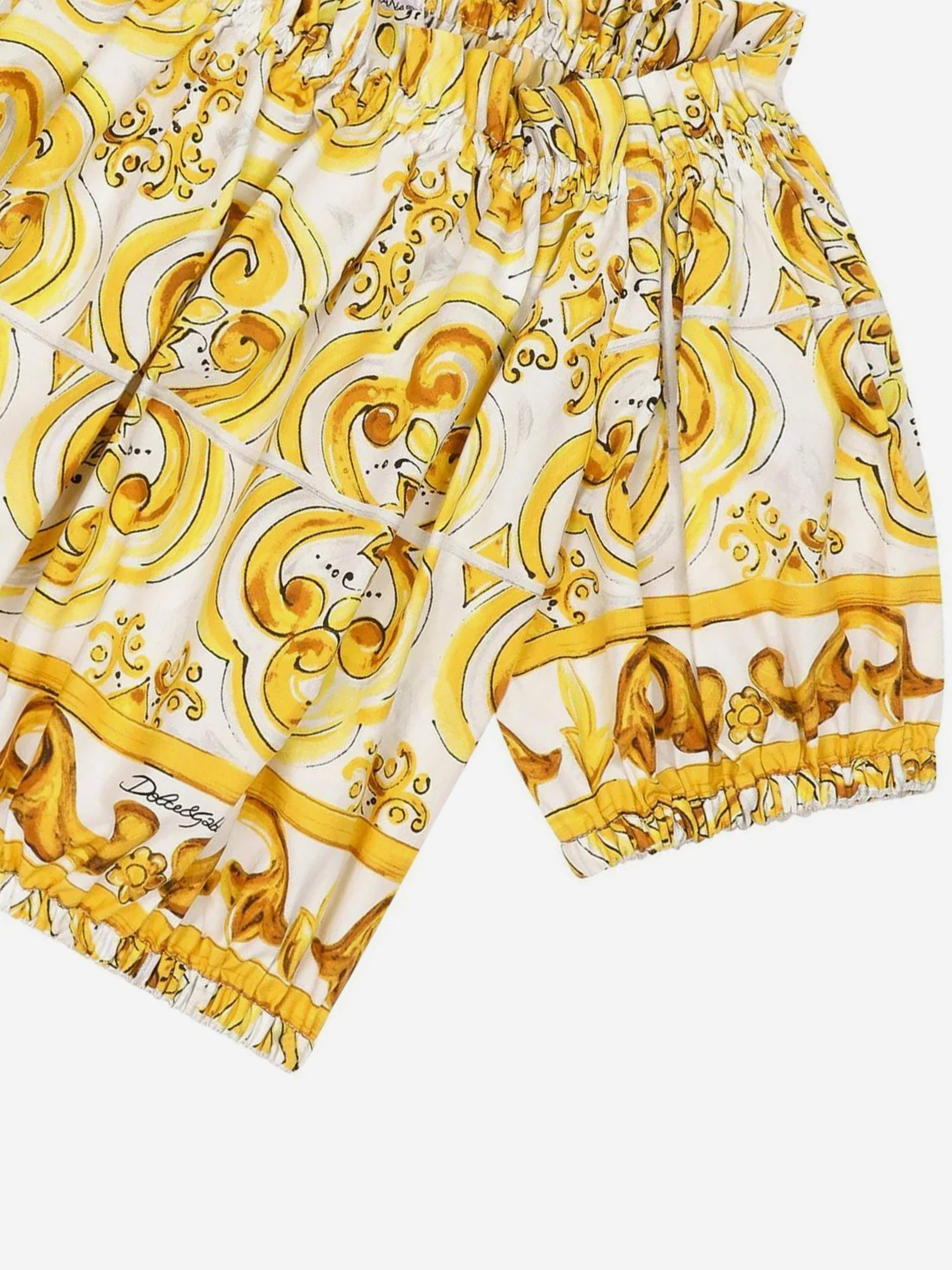 Dolce & Gabbana Girls Maiolica Print Blouse in Yellow