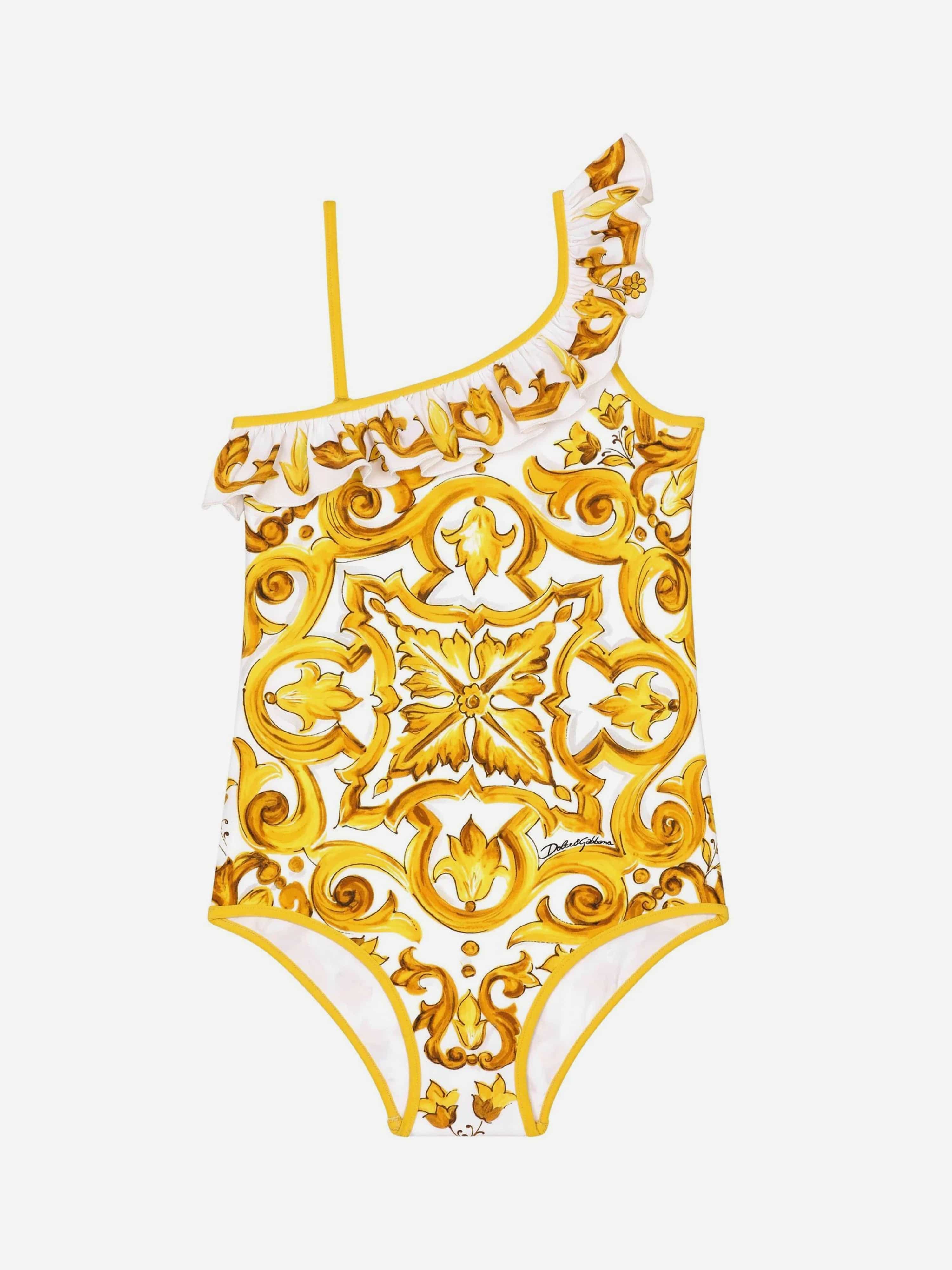 Dolce & Gabbana Girls Maiolica Swimsuit in Yellow