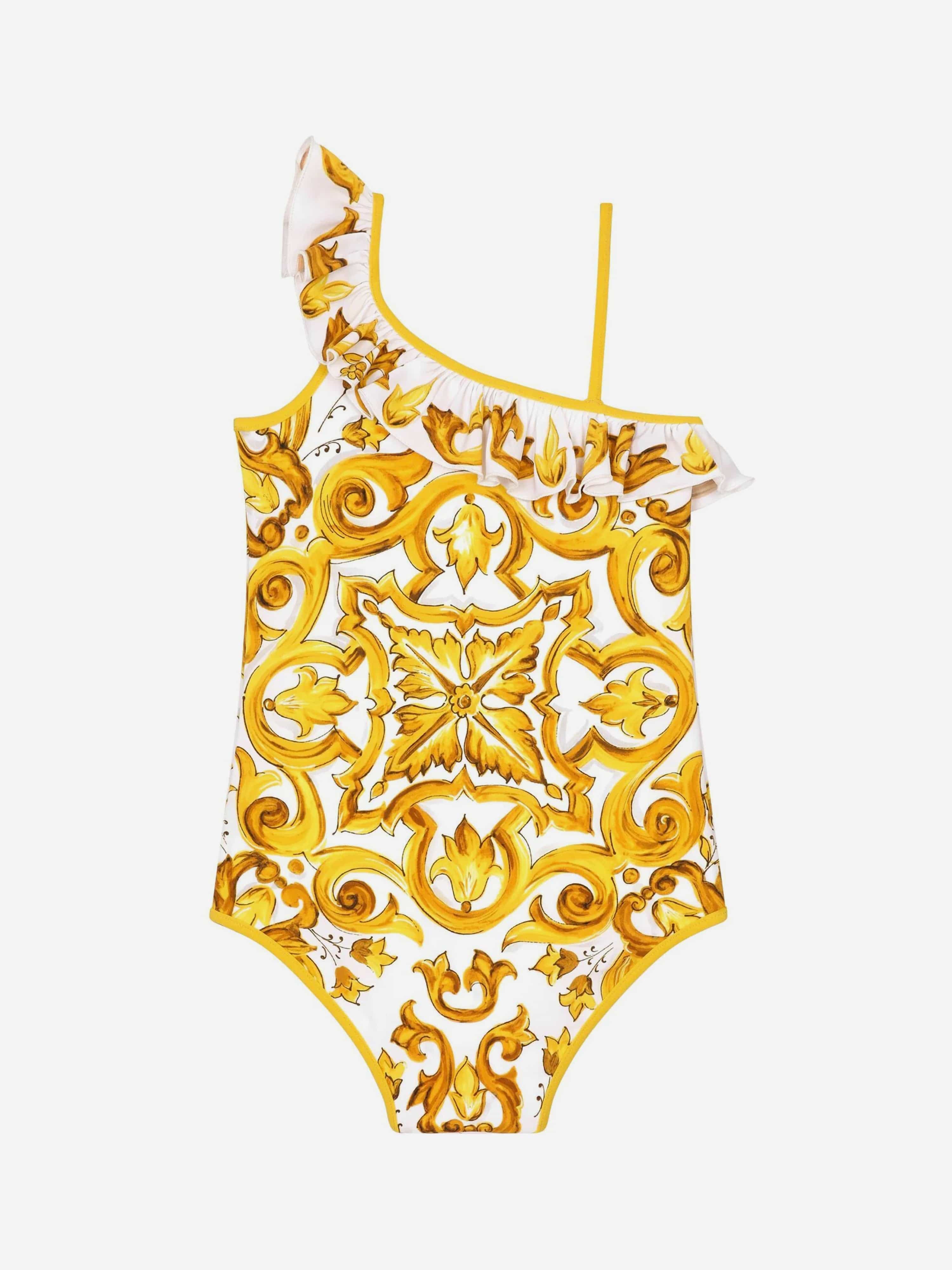 Dolce & Gabbana Girls Maiolica Swimsuit in Yellow