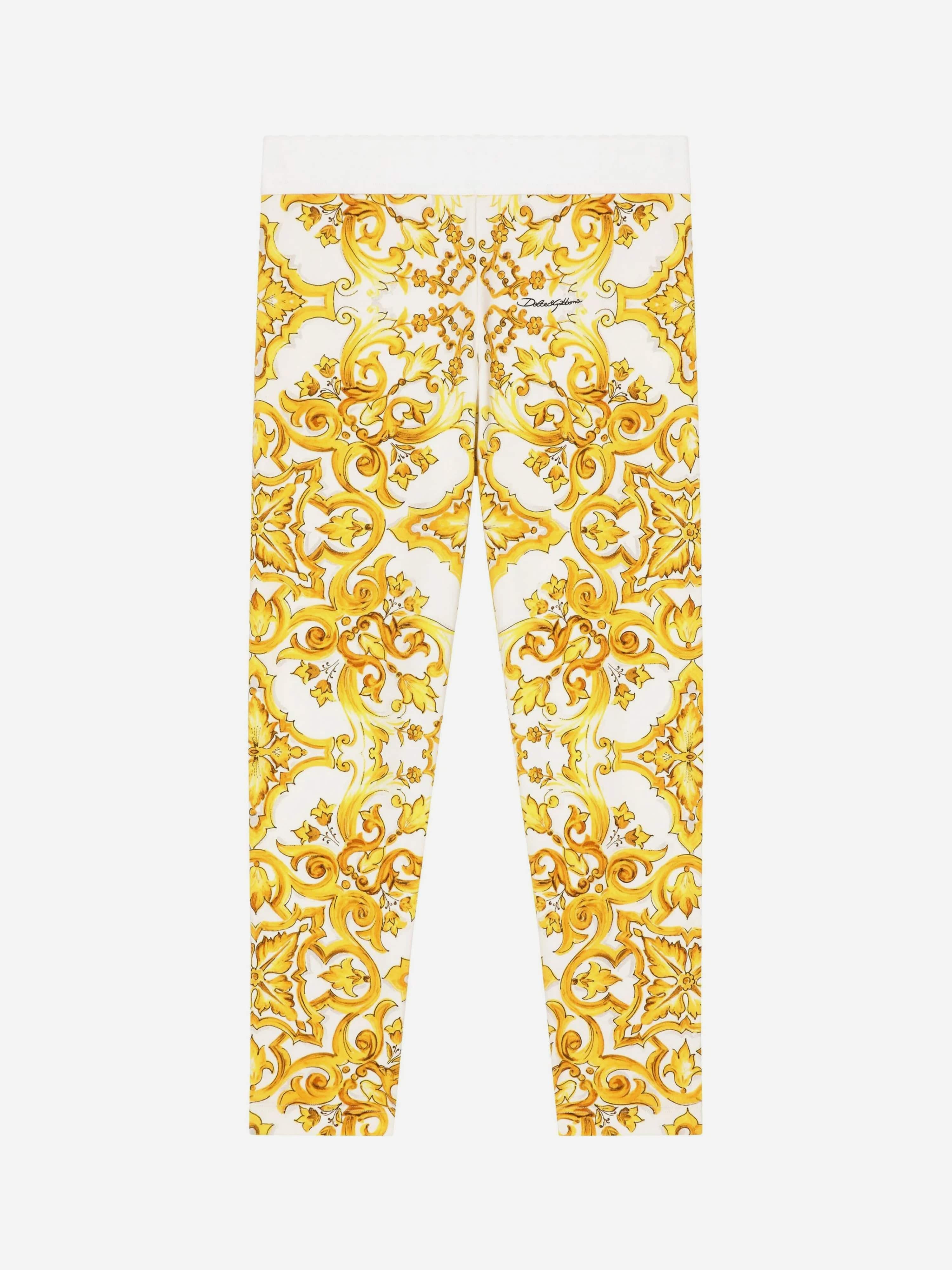 Dolce & Gabbana Girls Maiolica Print Leggings in Yellow