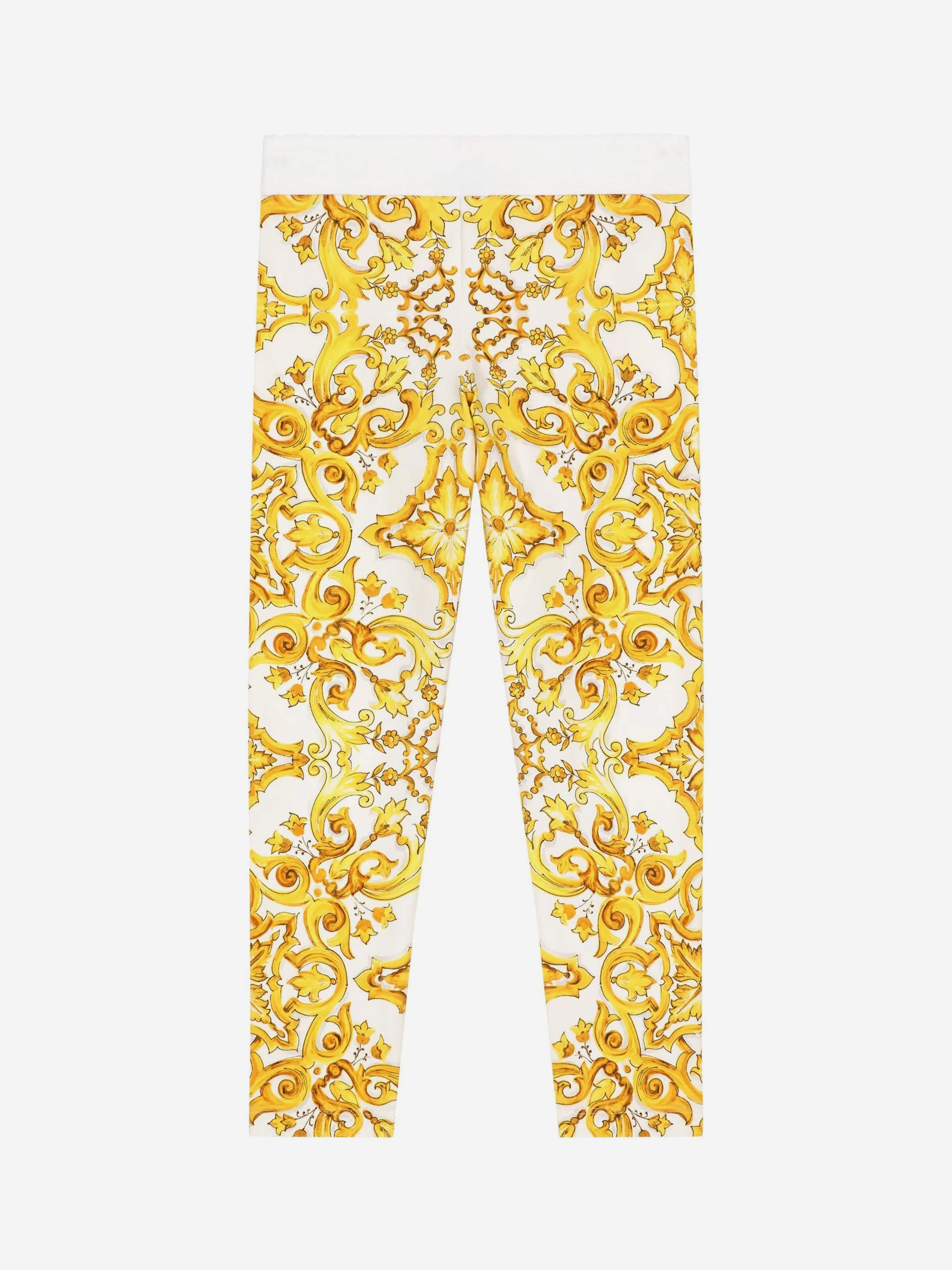 Dolce & Gabbana Girls Maiolica Print Leggings in Yellow