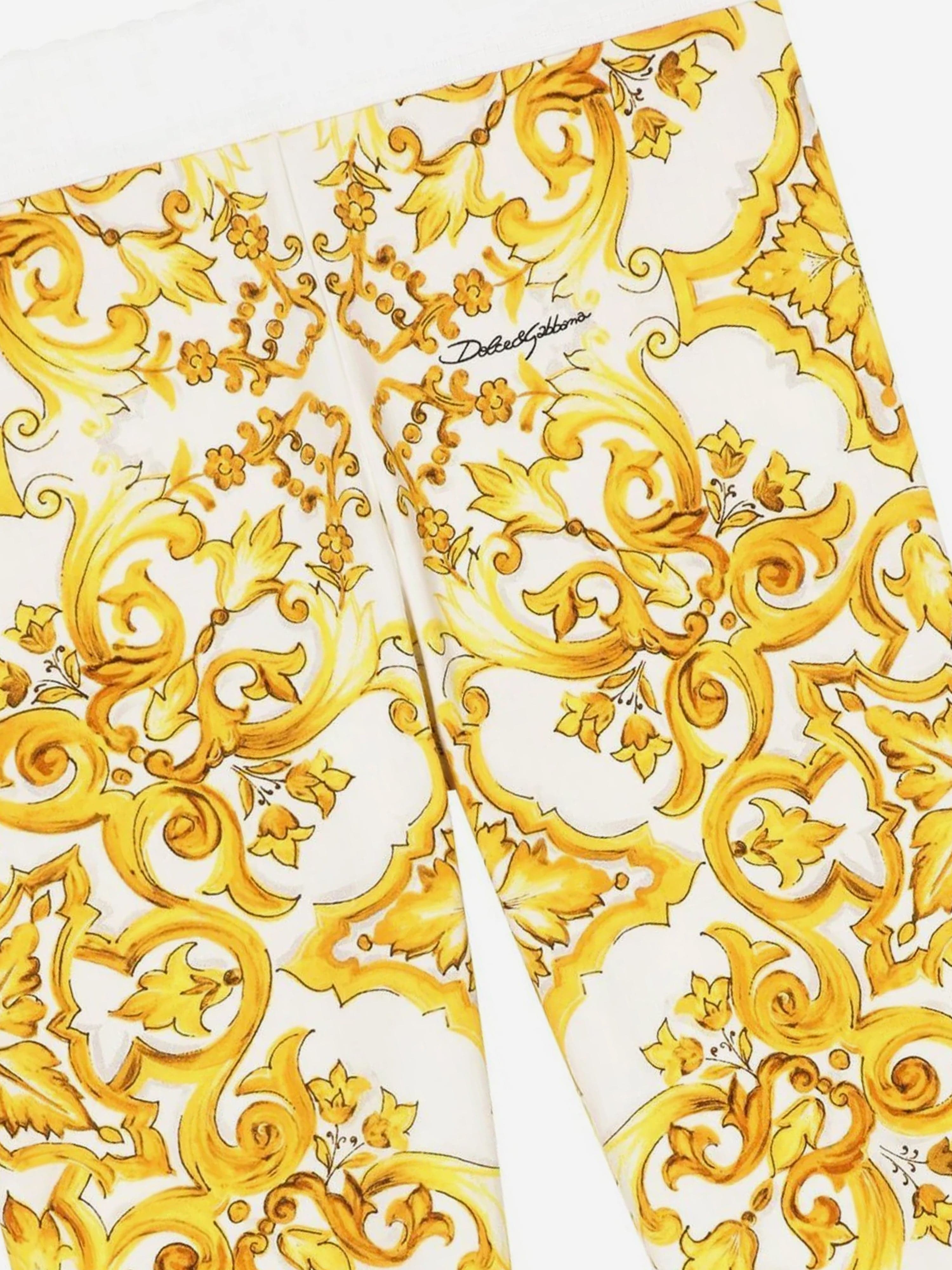 Dolce & Gabbana Girls Maiolica Print Leggings in Yellow