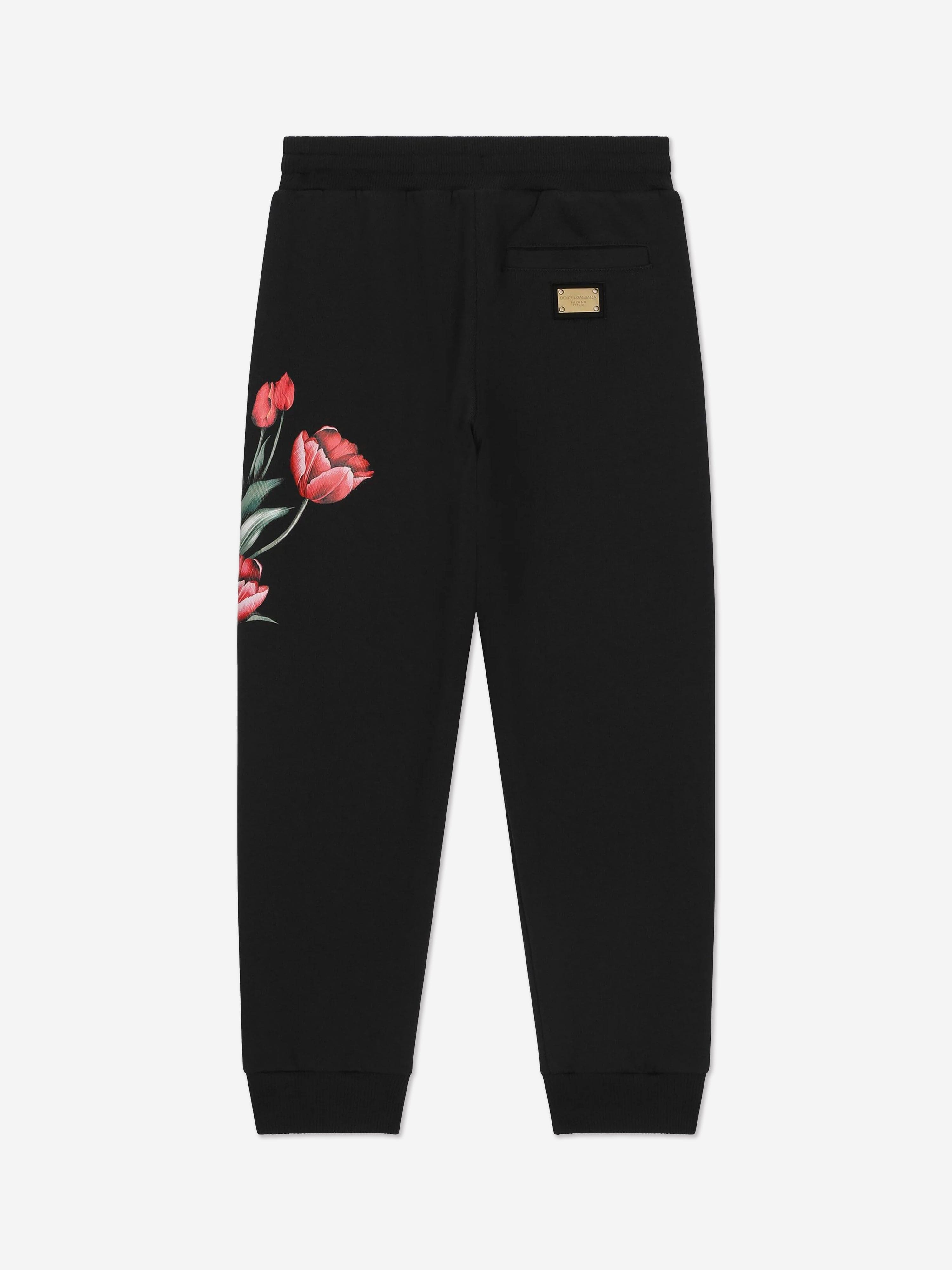 Dolce & Gabbana Girls Embroidered Tulip Joggers in Navy