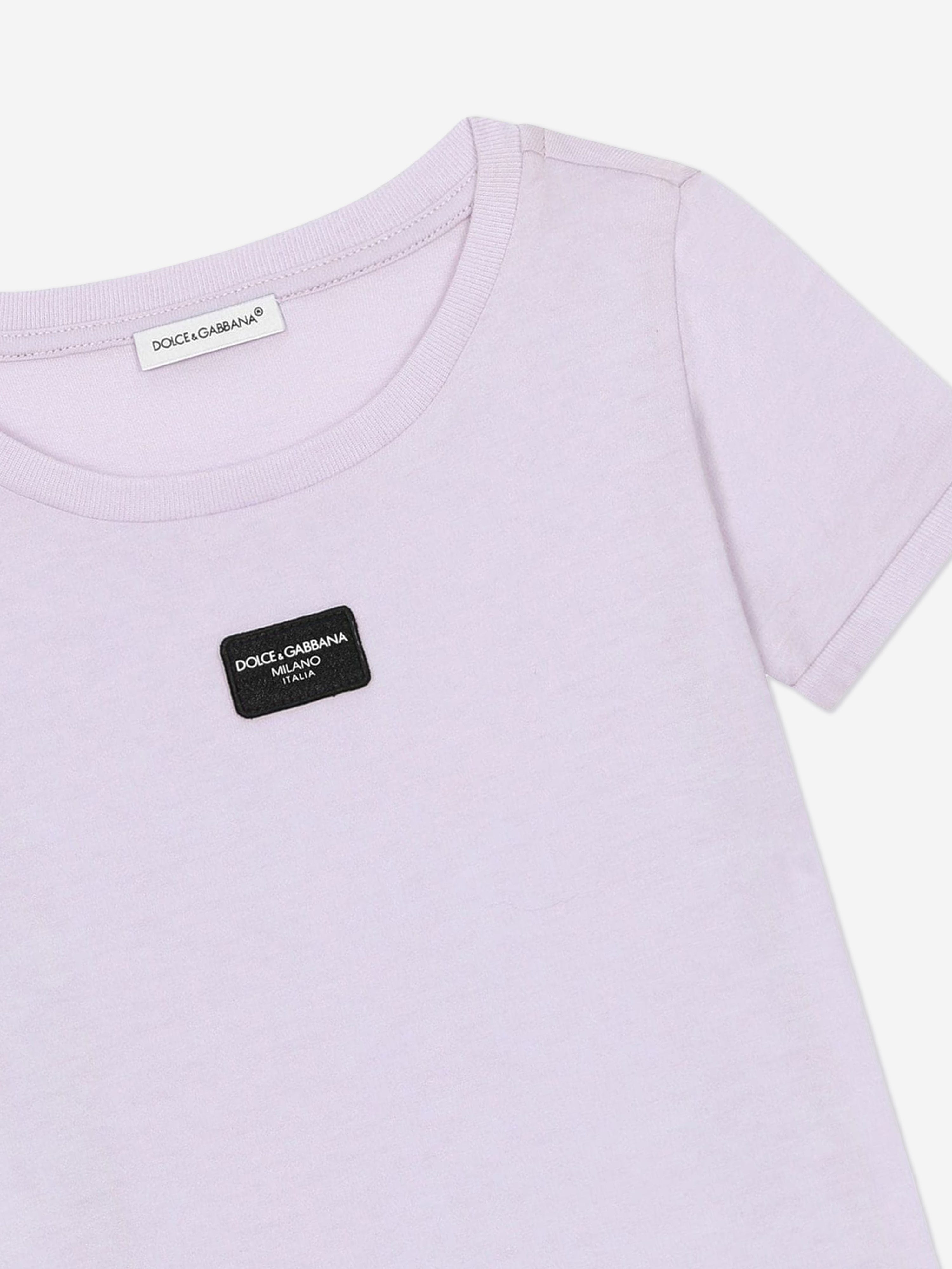 Dolce & Gabbana Girls Logo Label T-Shirt in Purple