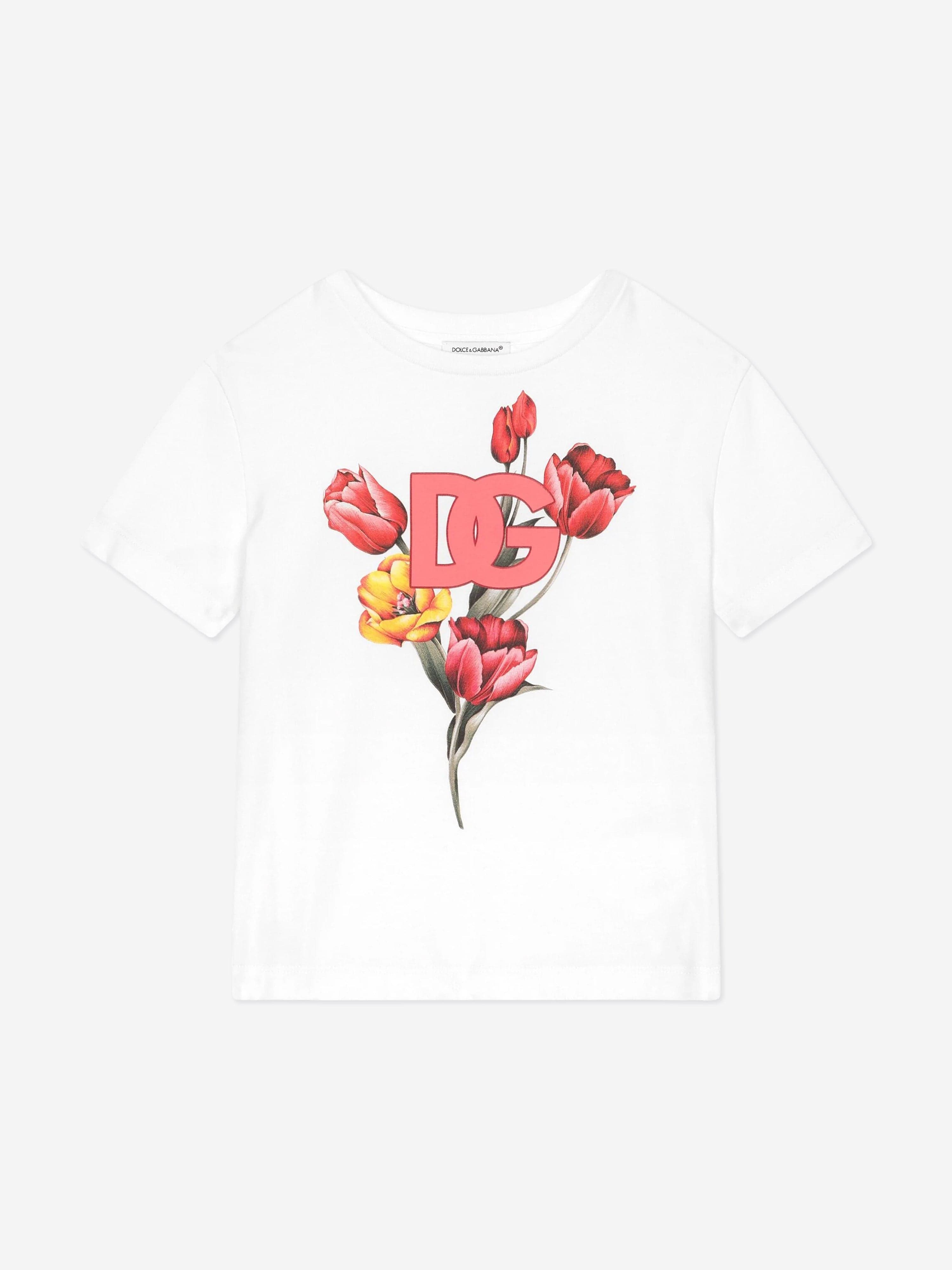 Dolce & Gabbana Girls Tulip Logo T-Shirt in White