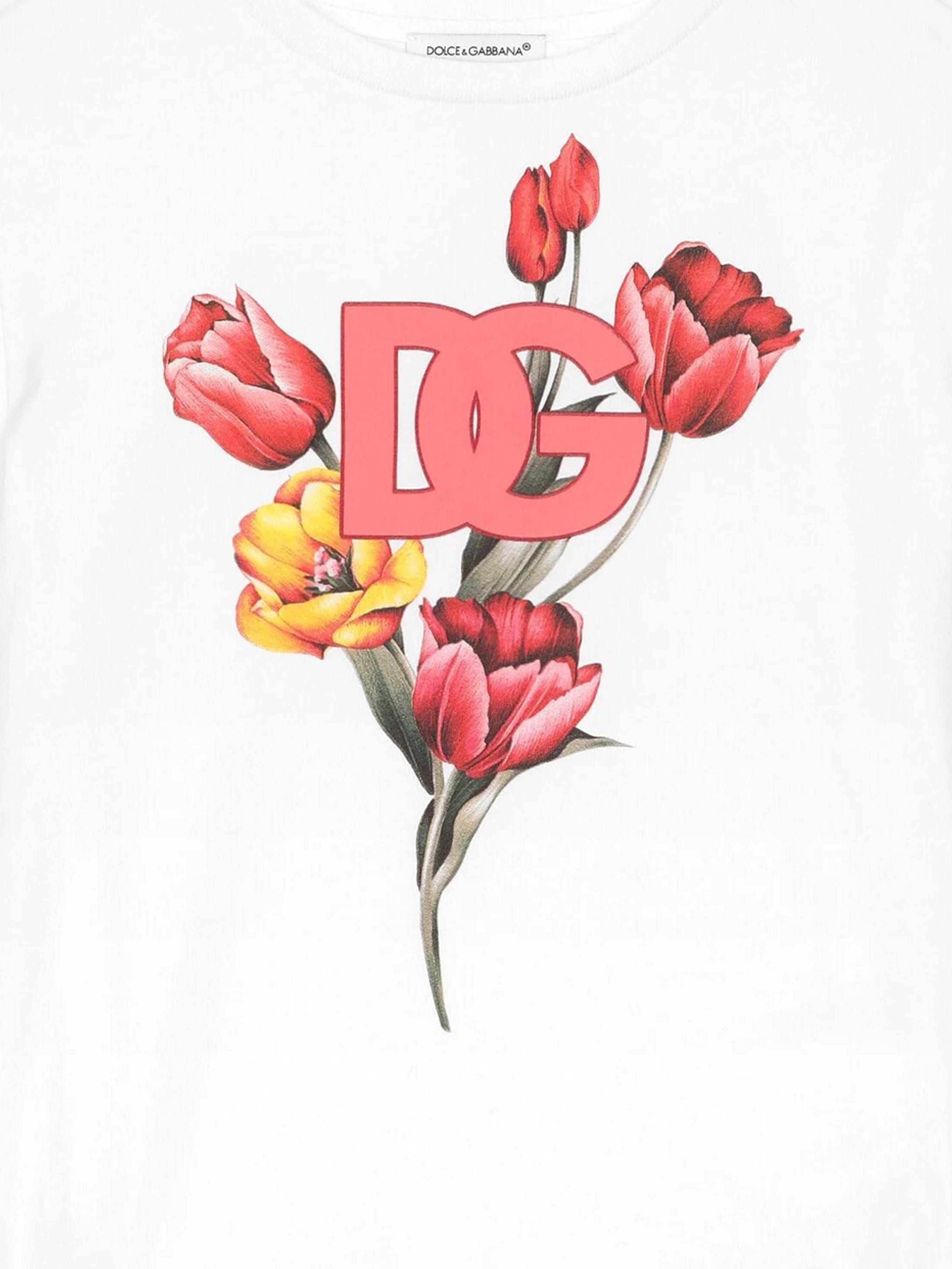 Dolce & Gabbana Girls Tulip Logo T-Shirt in White