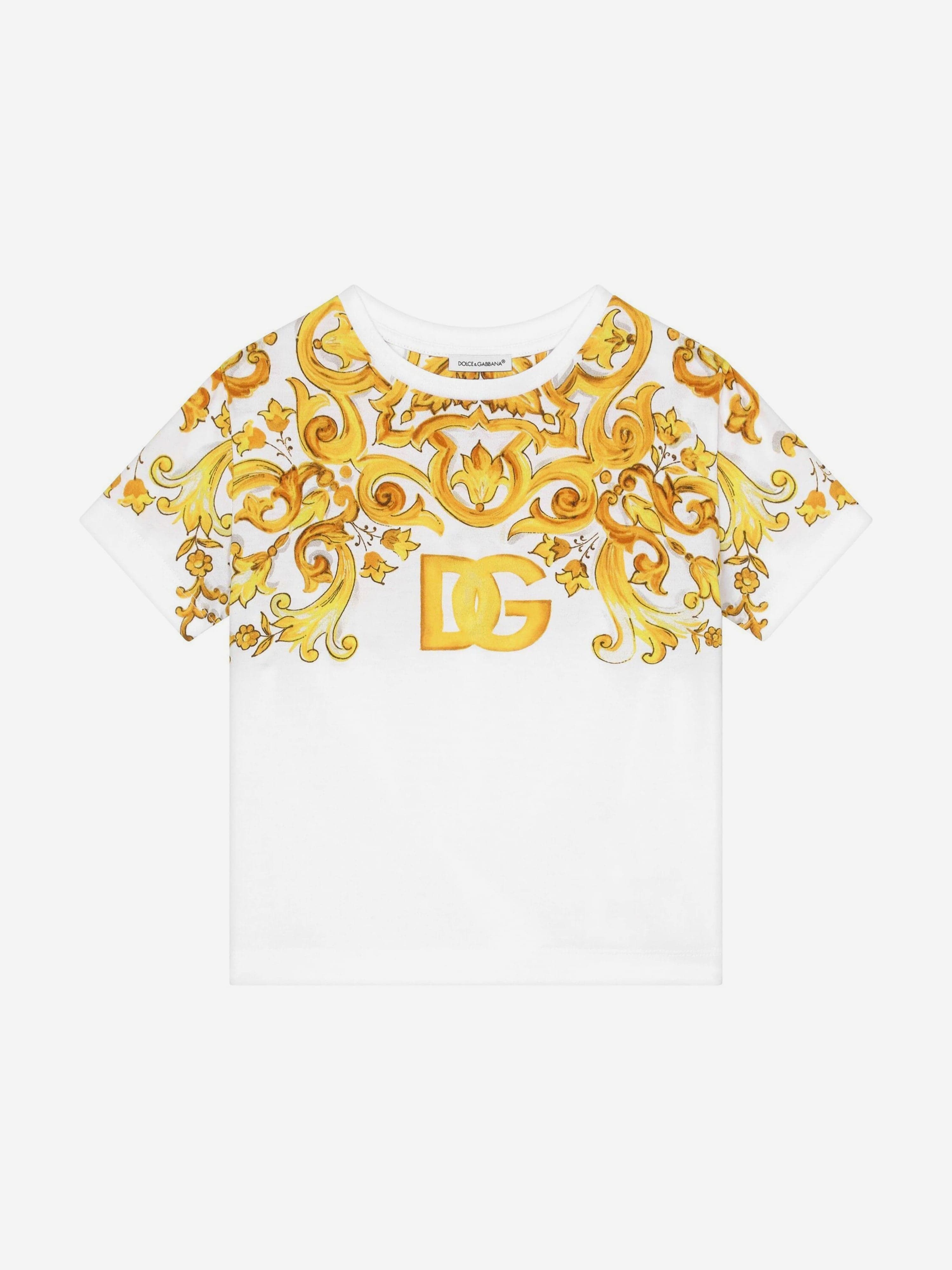 Dolce & Gabbana Girls Maiolica Print T-Shirt in White