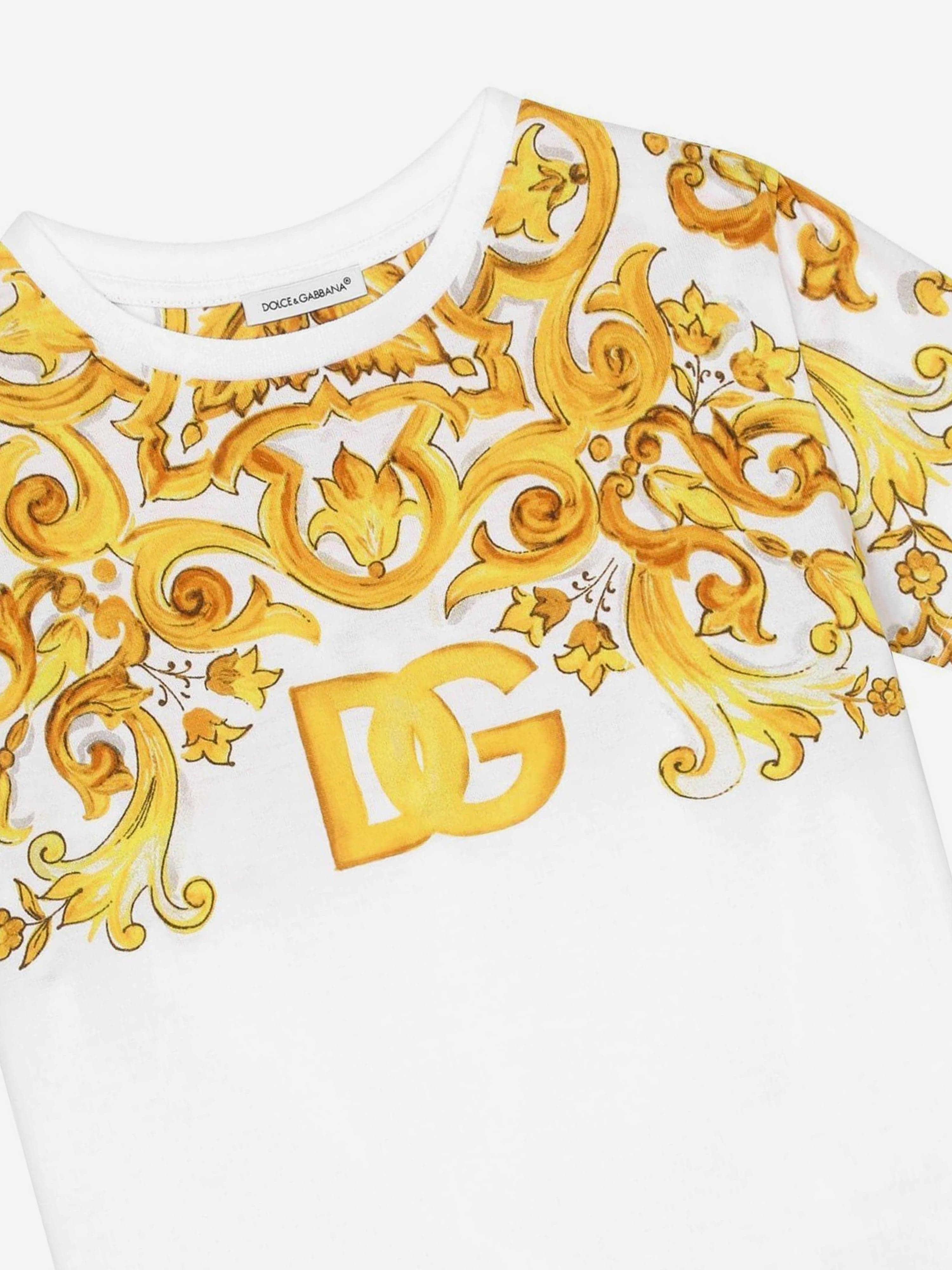 Dolce & Gabbana Girls Maiolica Print T-Shirt in White