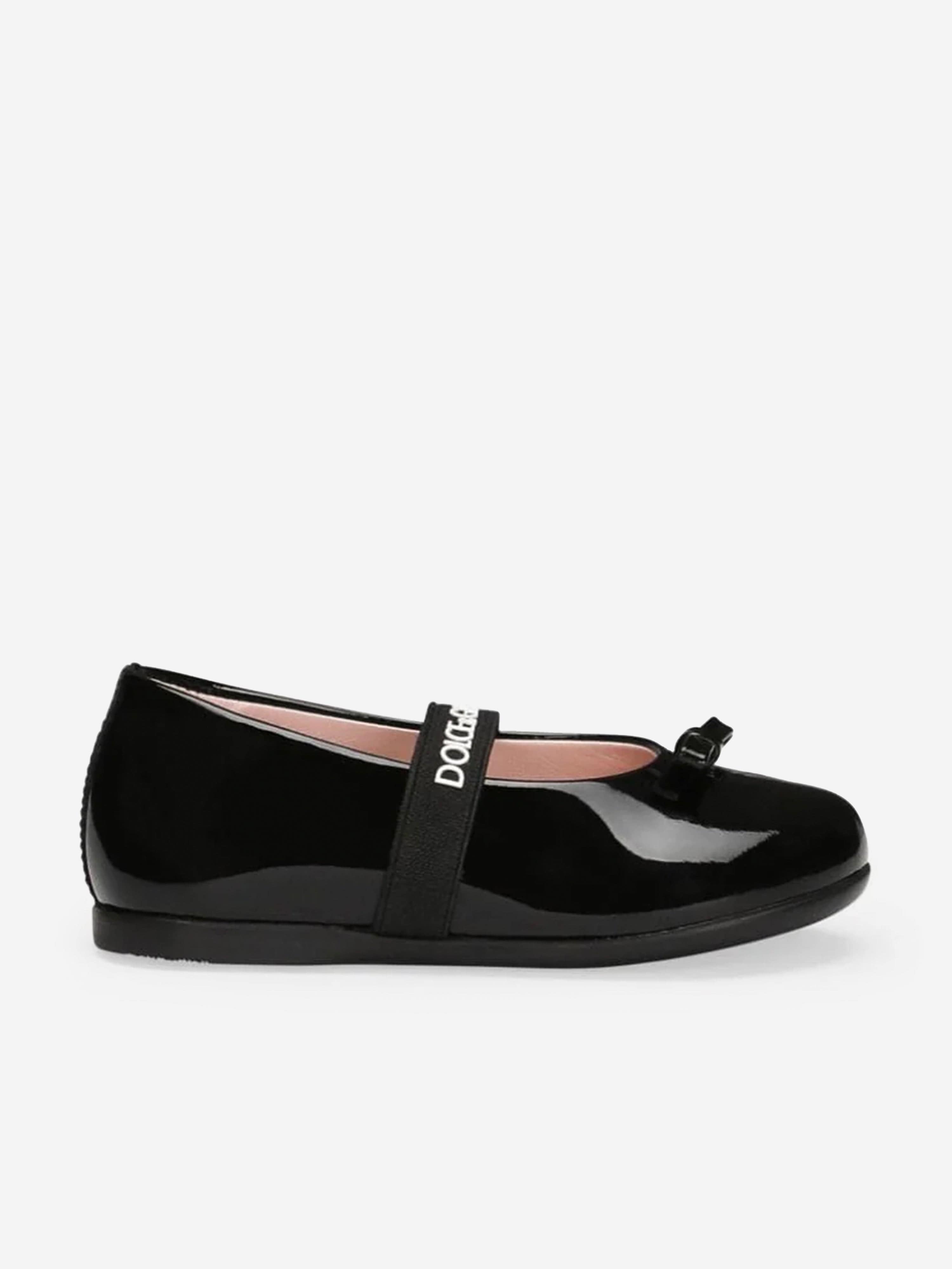 Dolce & Gabbana Girls Patent Leather Ballet Flats in Black