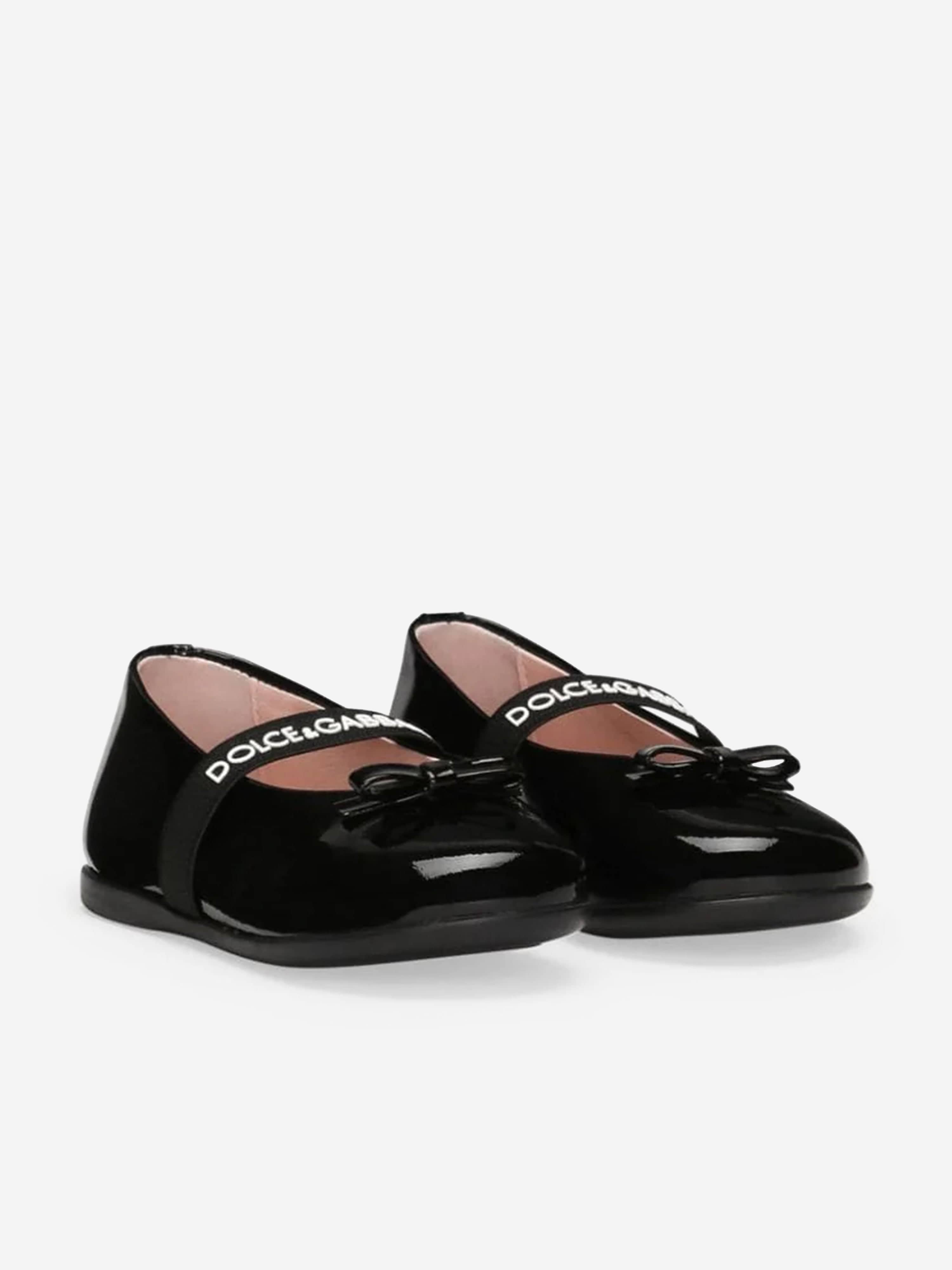 Dolce & Gabbana Girls Patent Leather Ballet Flats in Black