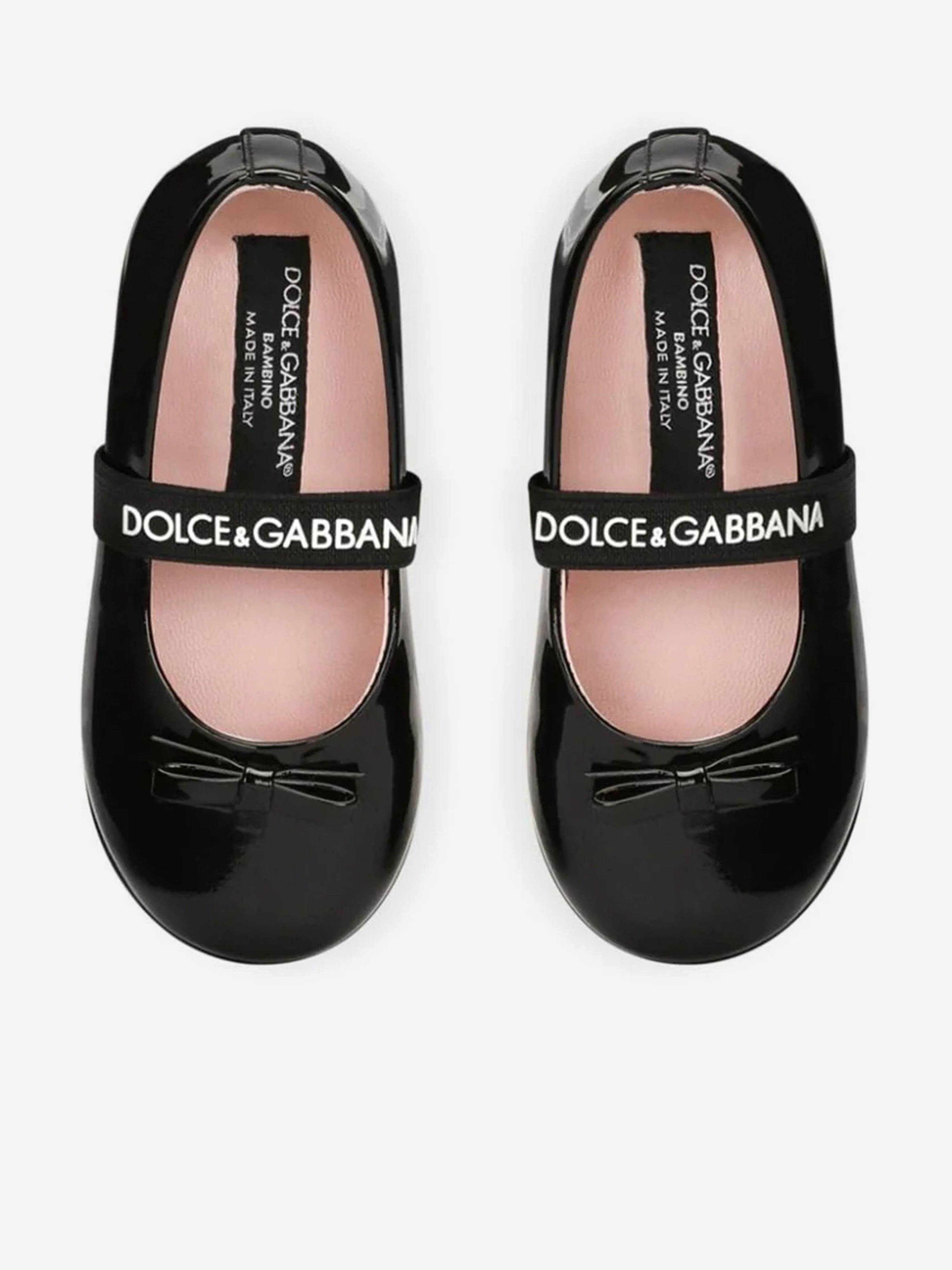 Dolce & Gabbana Girls Patent Leather Ballet Flats in Black