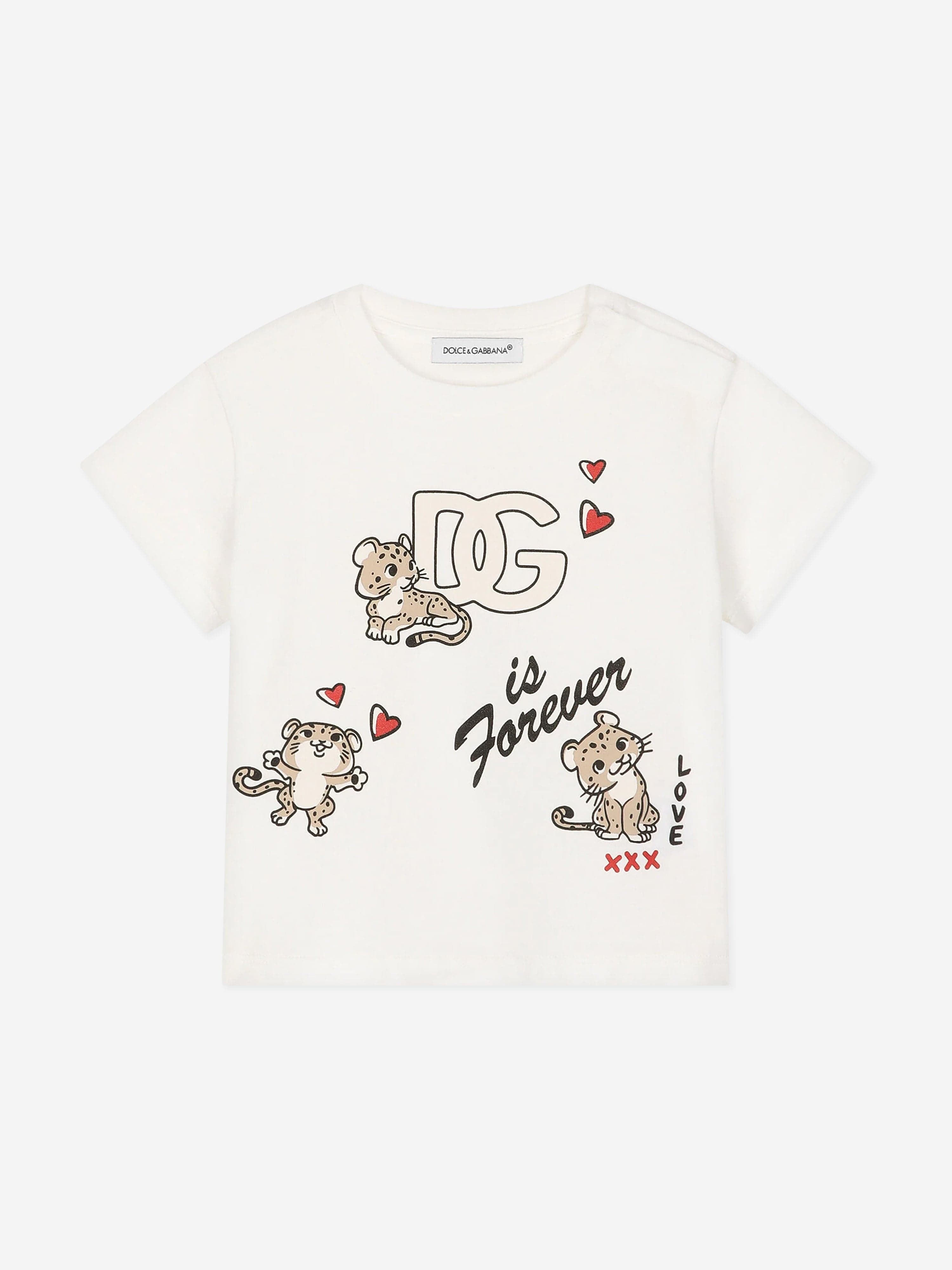 Dolce & Gabbana Baby Leopard Logo T-Shirt in White