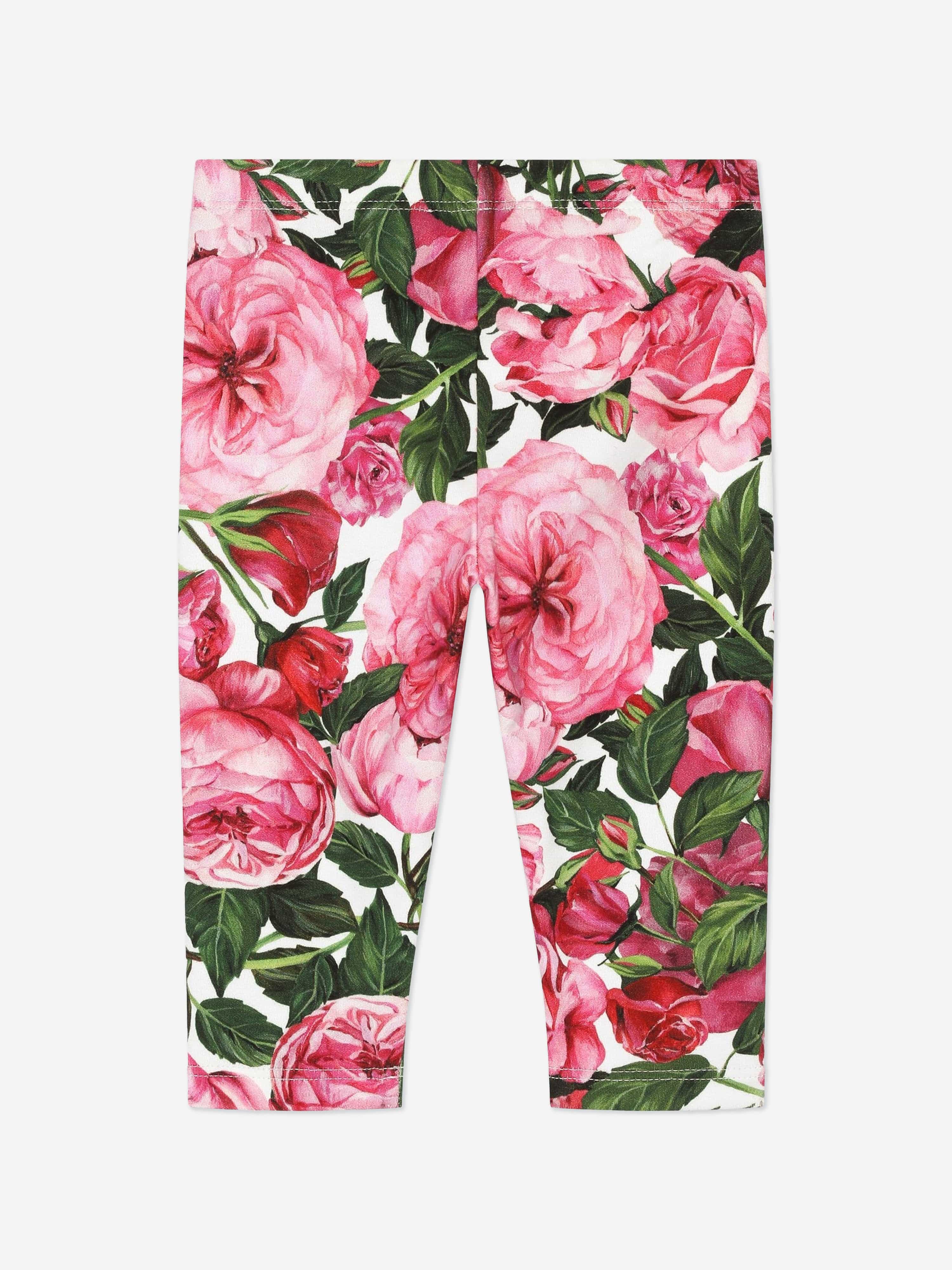 Dolce & Gabbana Baby Girls Rose Print Leggings in Pink