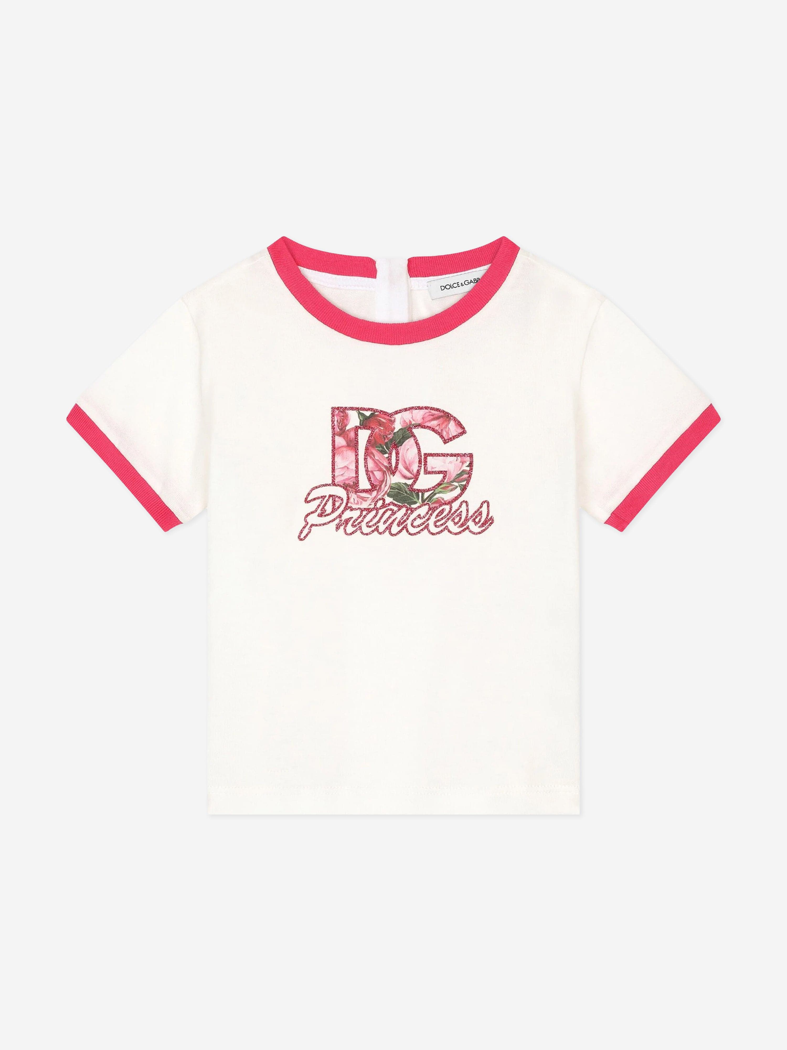 Dolce & Gabbana Baby Girls Rose Logo T-Shirt in White