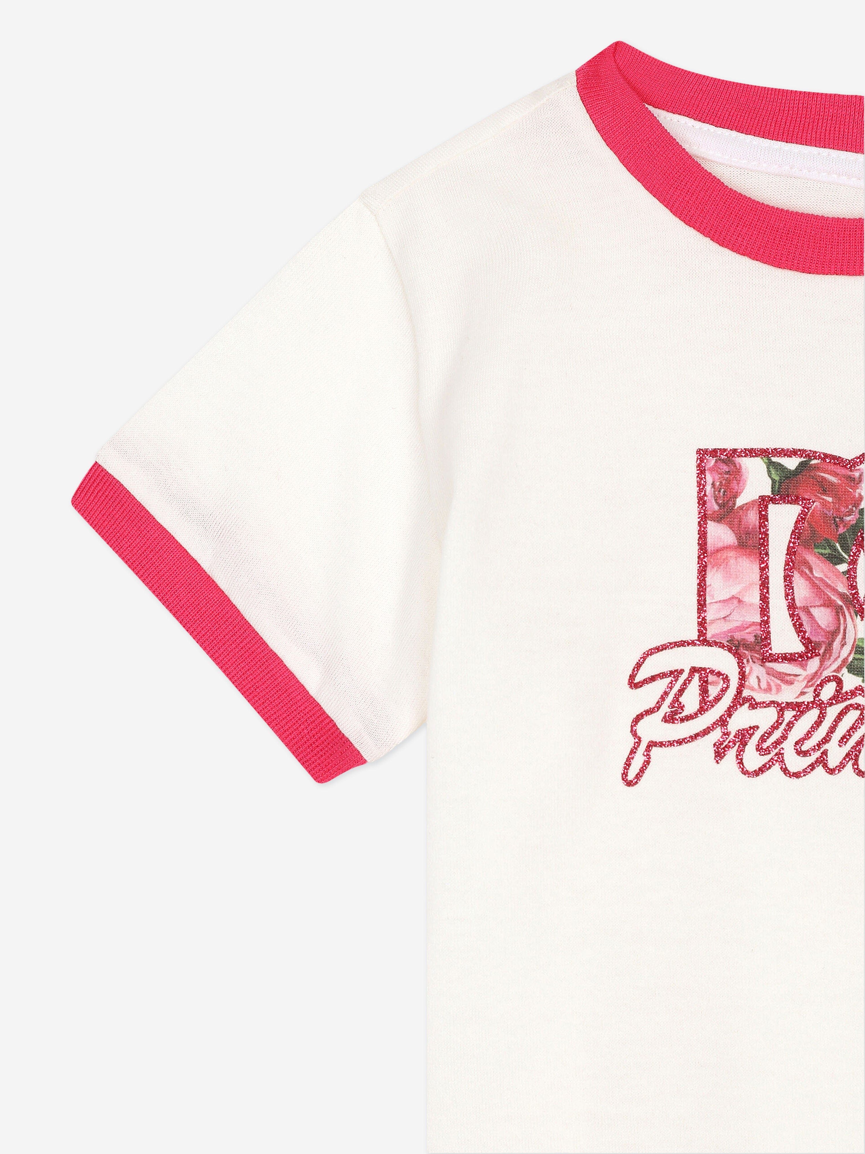 Dolce & Gabbana Baby Girls Rose Logo T-Shirt in White