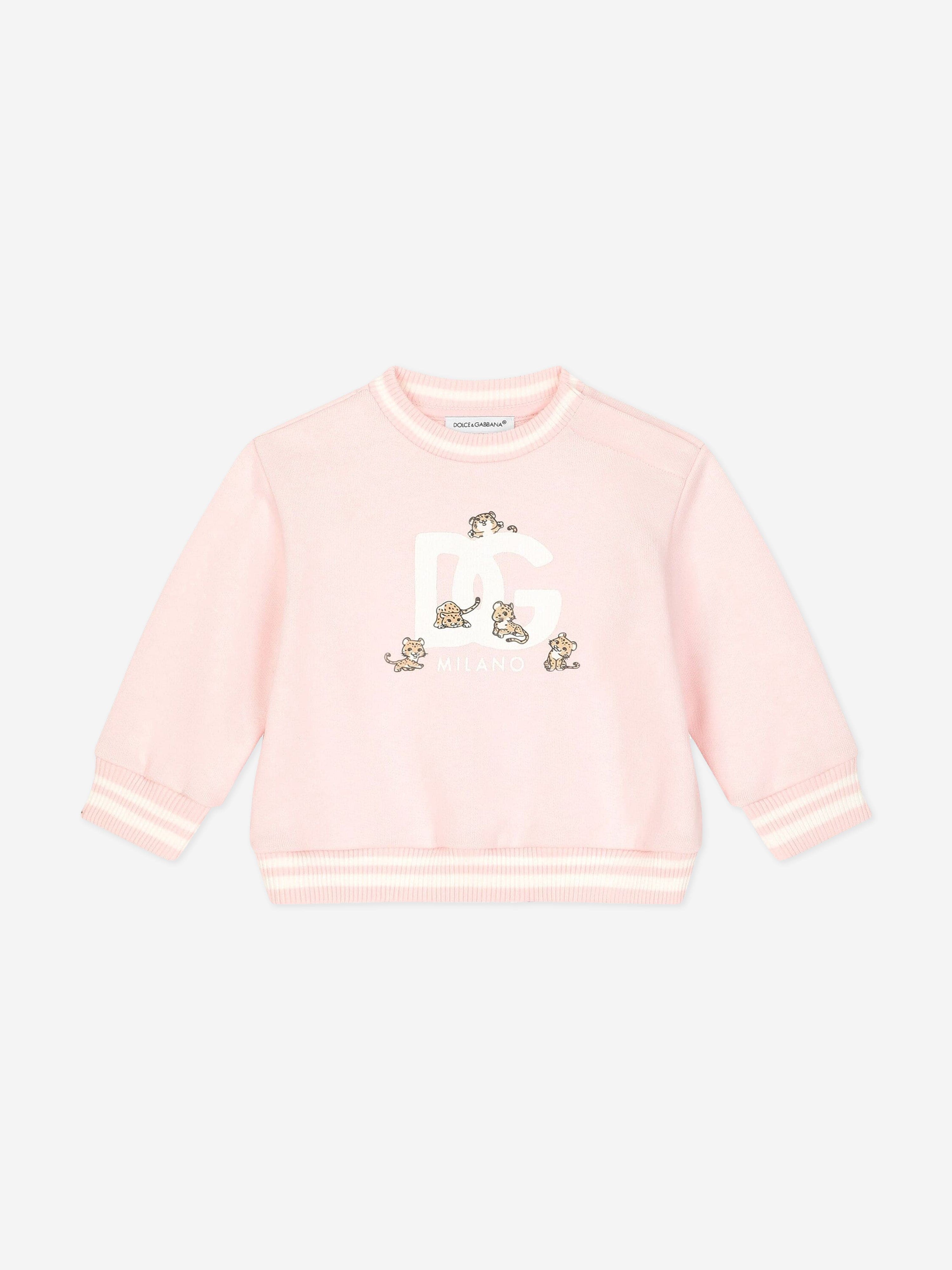 Dolce & Gabbana Baby Girls Leopard Logo Sweatshirt in Pink