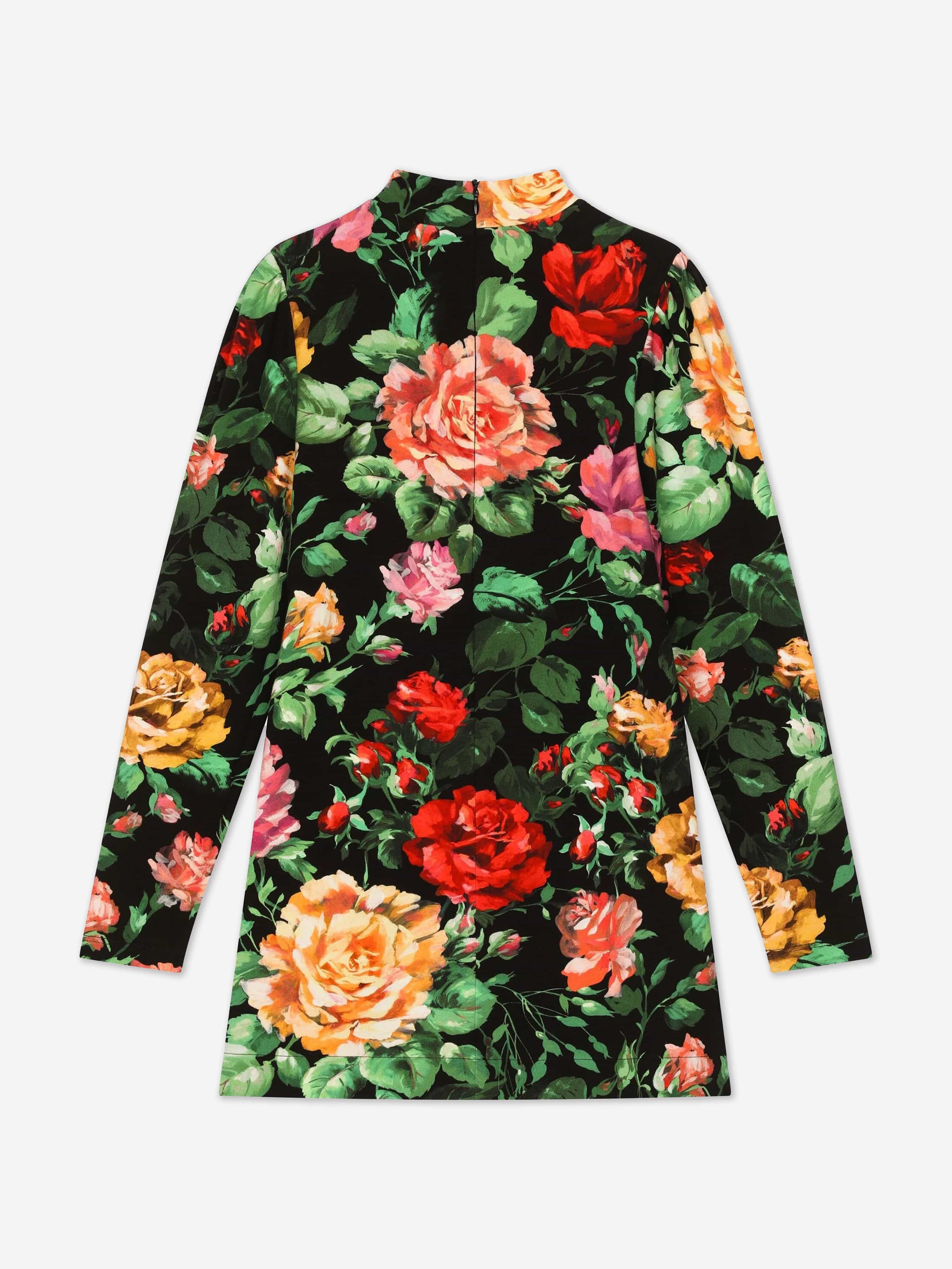 Dolce & Gabbana Girls Long Sleeve Rose Dress in Multicolour