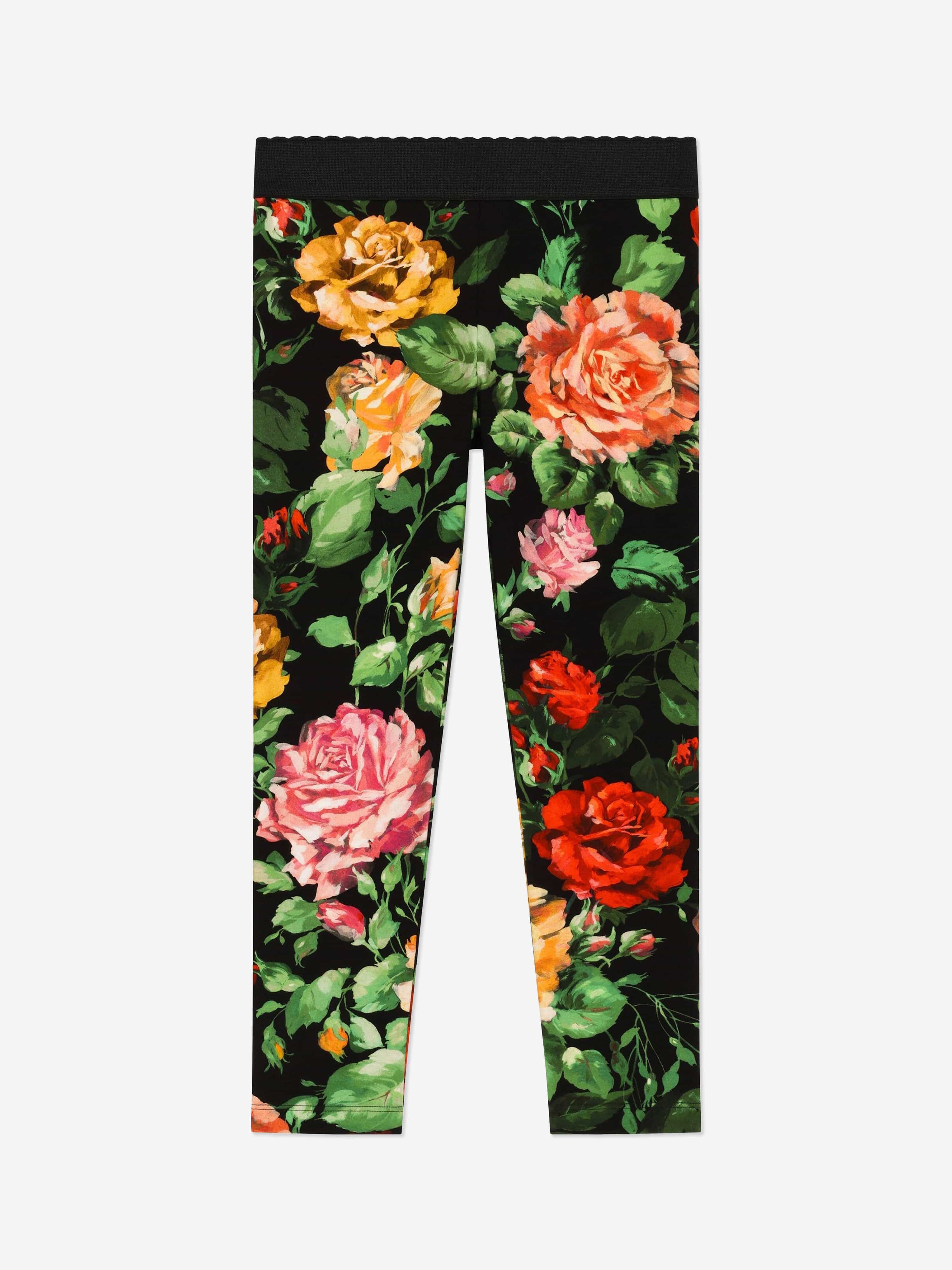 Dolce & Gabbana Girls Rose Print Leggings in Multicolour