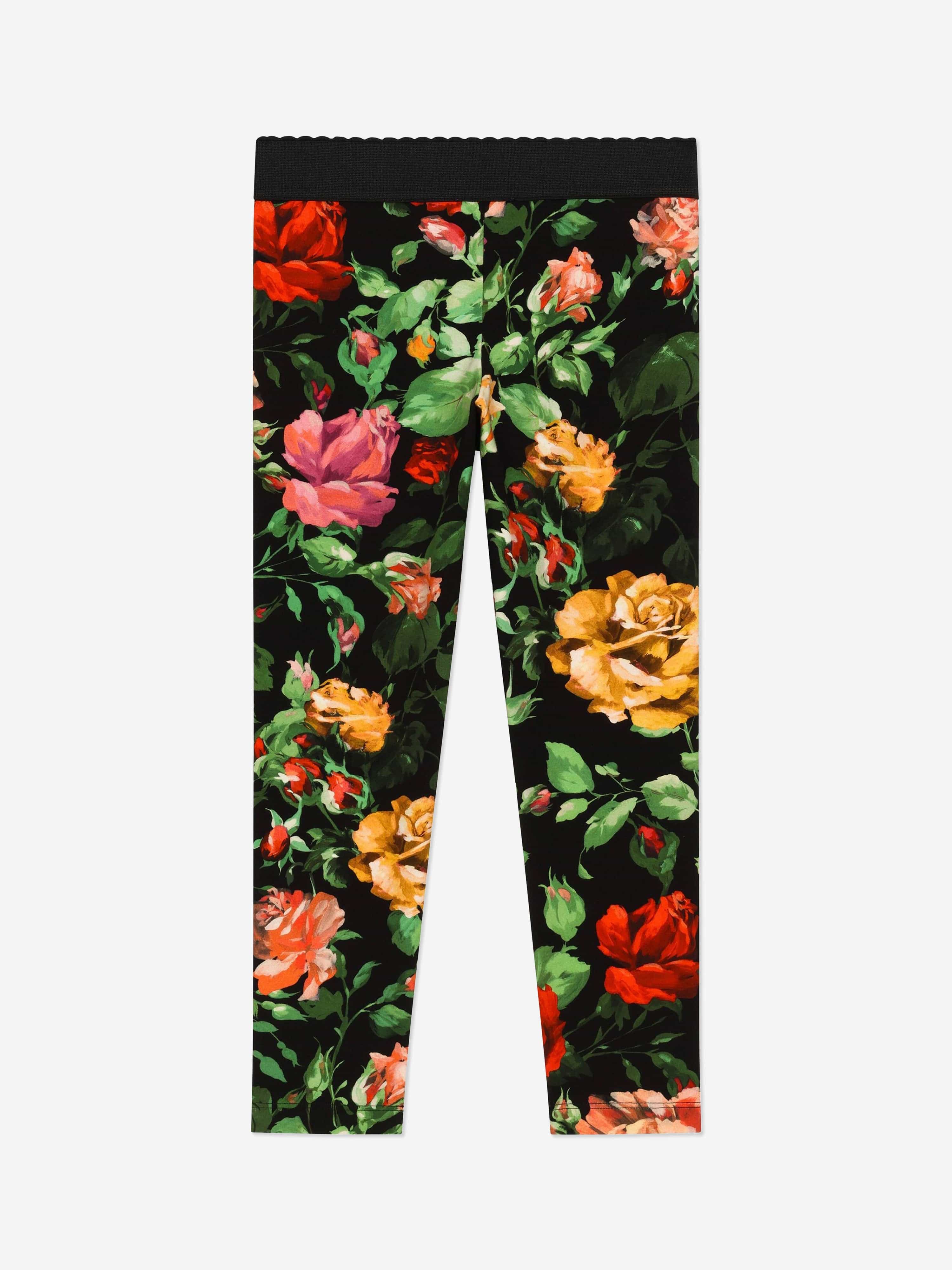 Dolce & Gabbana Girls Rose Print Leggings in Multicolour