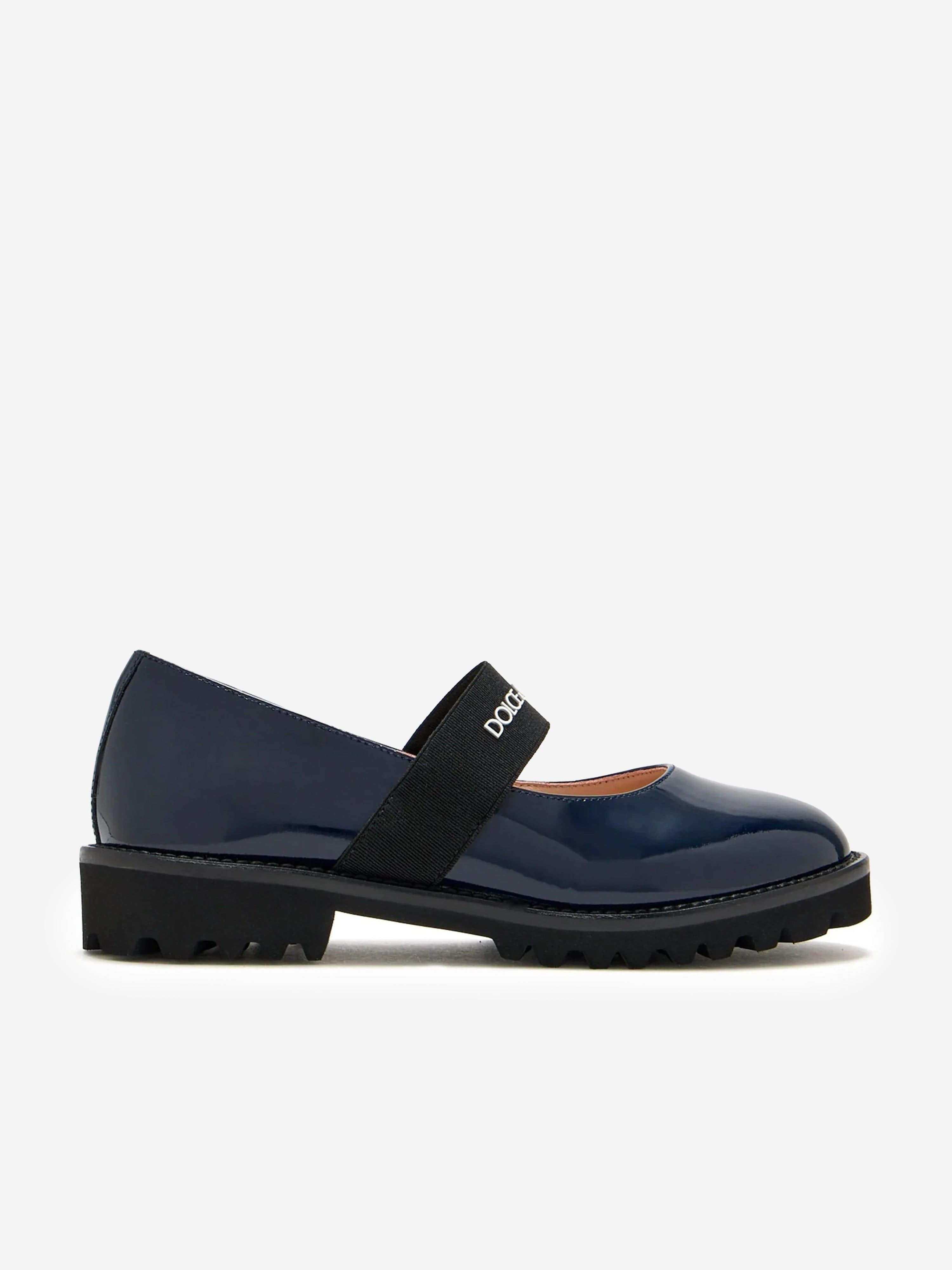 Dolce & Gabbana Girls Patent Leather Logo Shoes in Navy