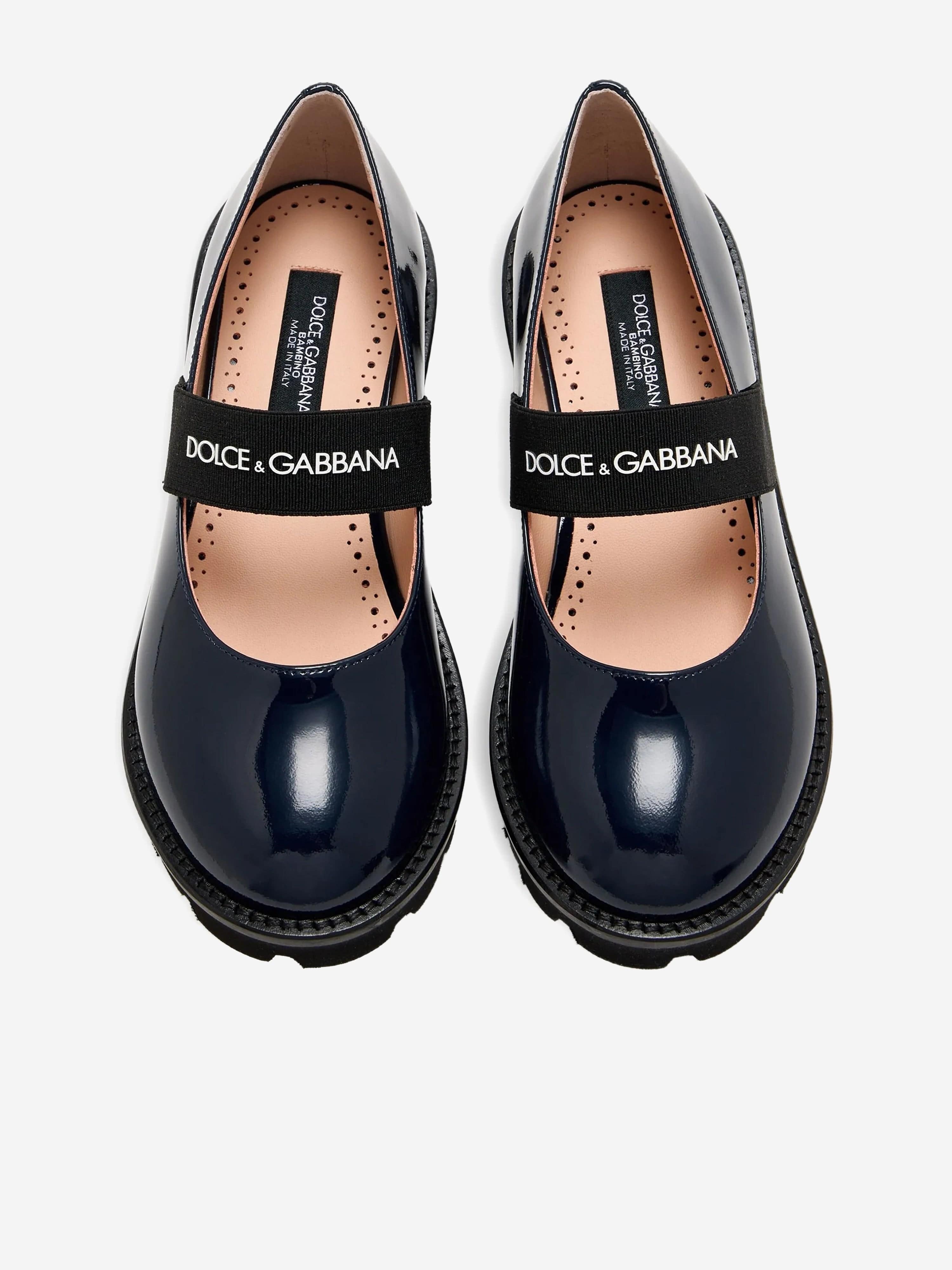 Dolce & Gabbana Girls Patent Leather Logo Shoes in Navy