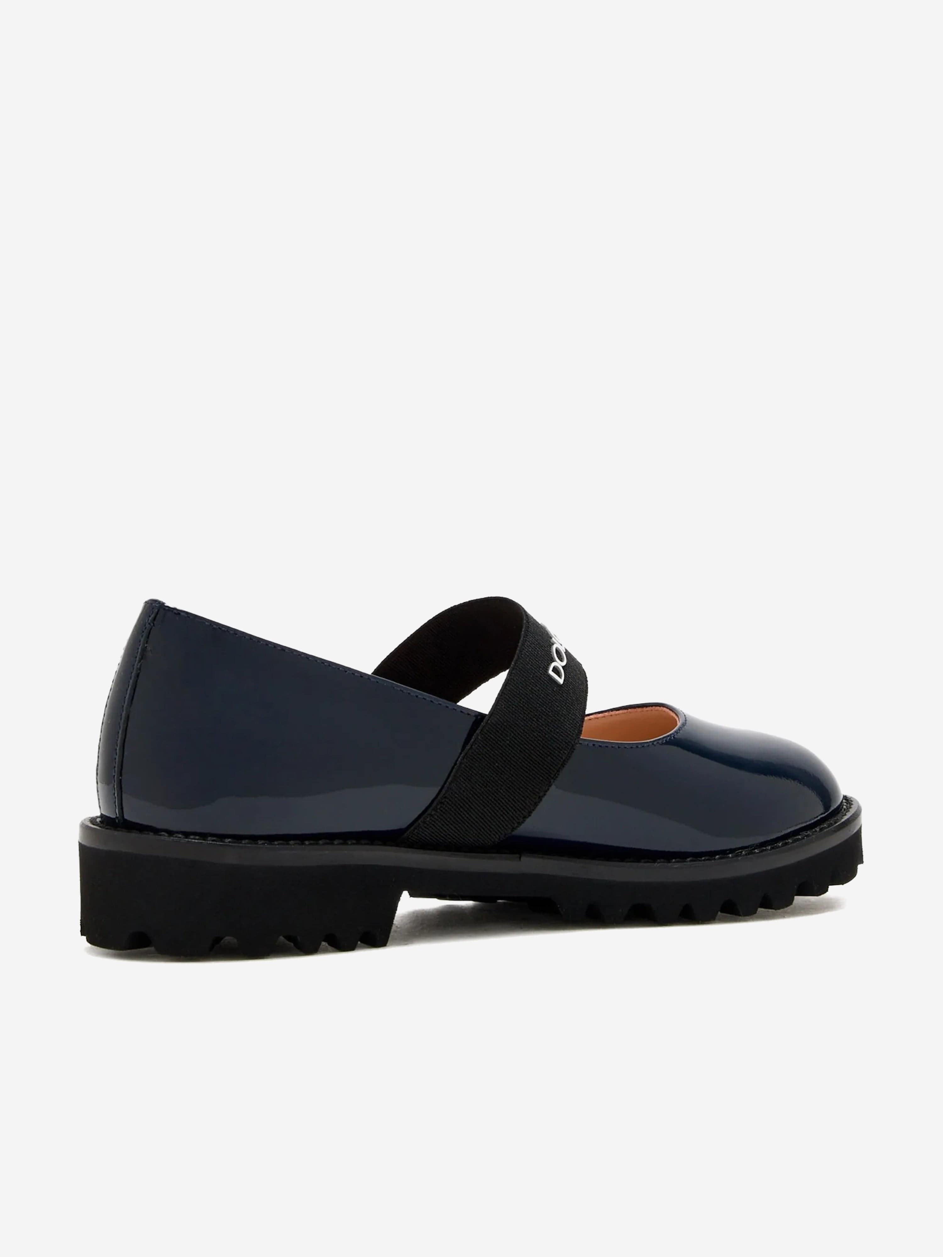 Dolce & Gabbana Girls Patent Leather Logo Shoes in Navy
