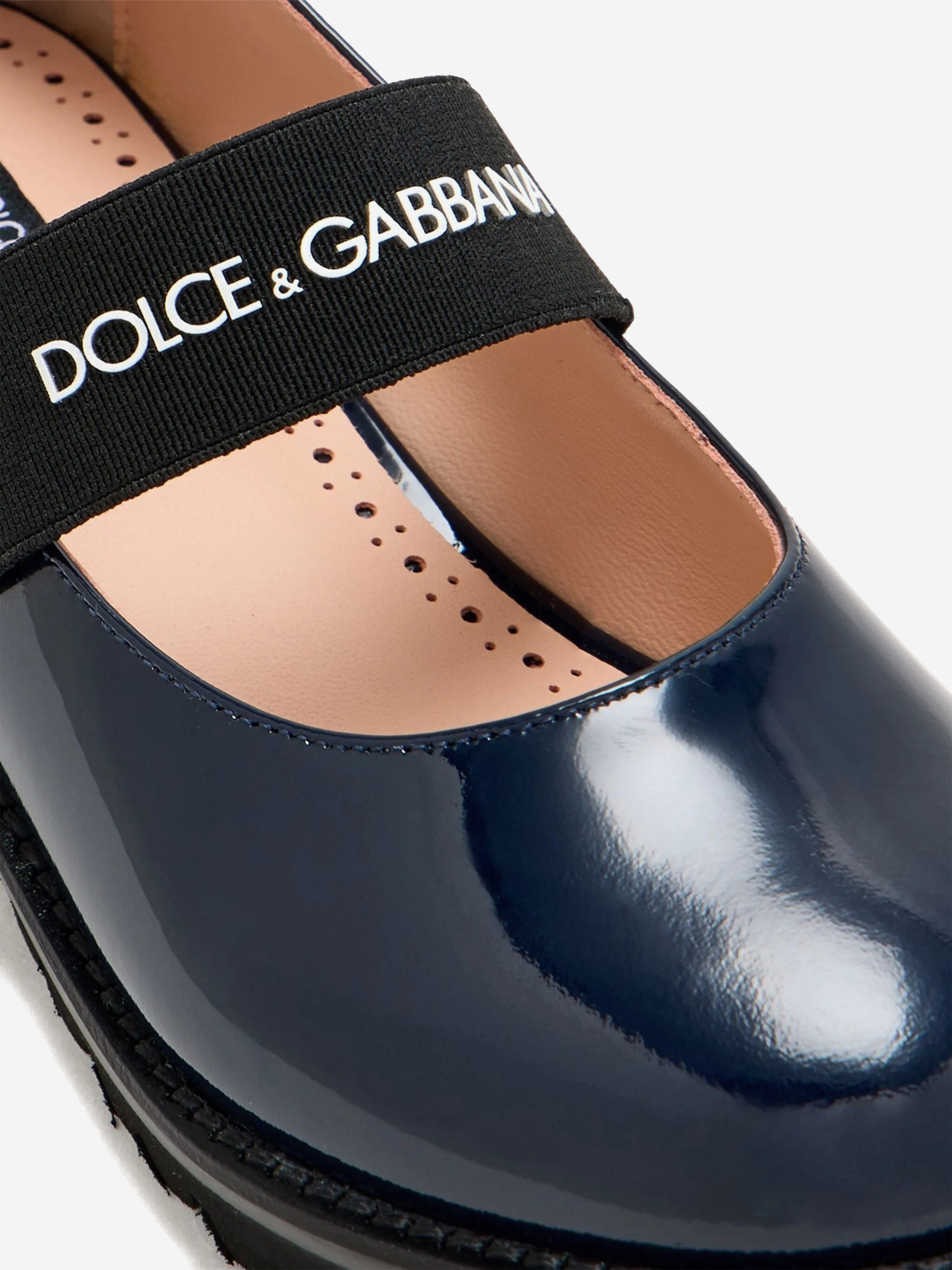 Dolce & Gabbana Girls Patent Leather Logo Shoes in Navy