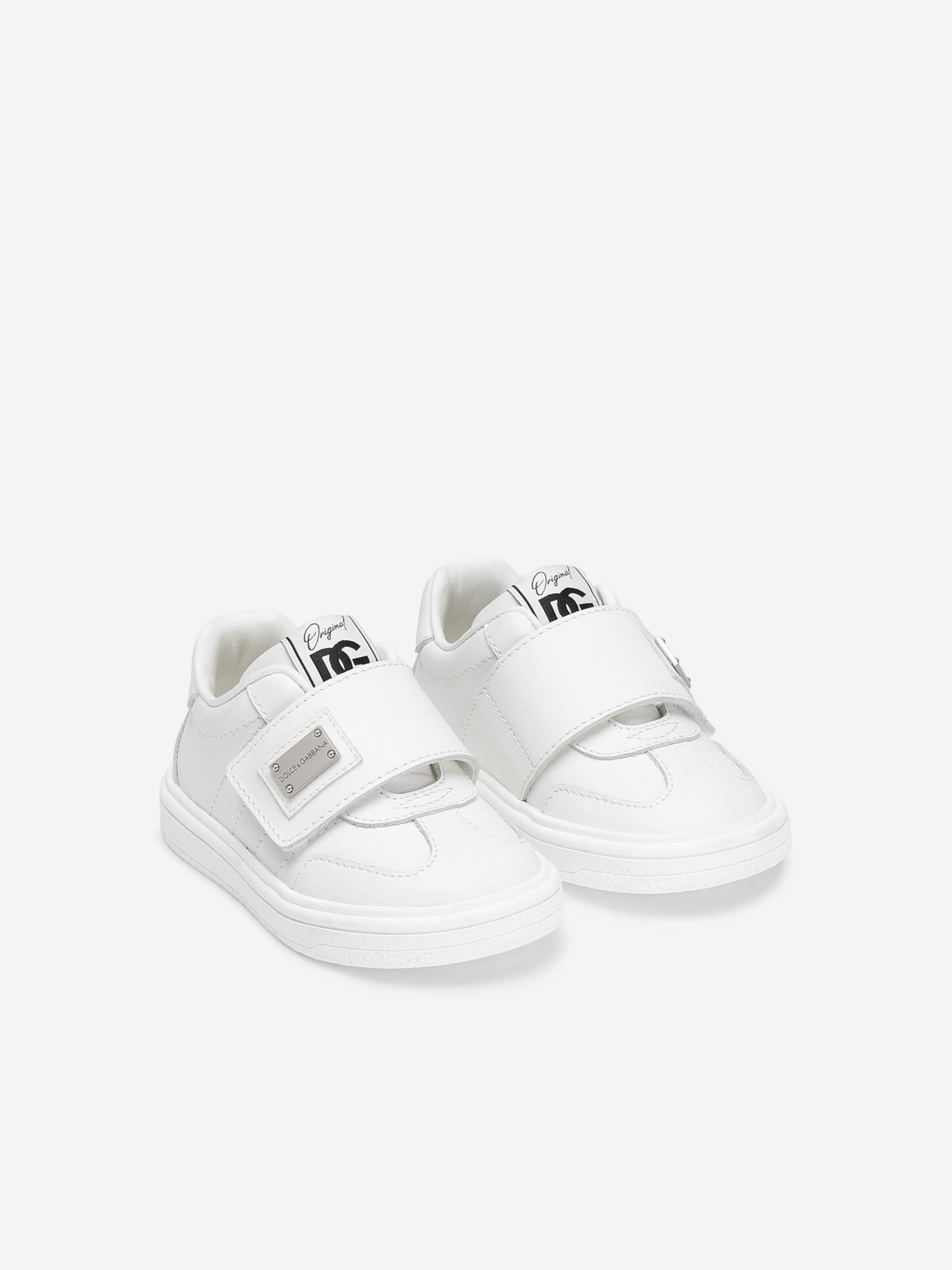 Dolce & Gabbana Kids Leather Velcro Strap Trainers in White
