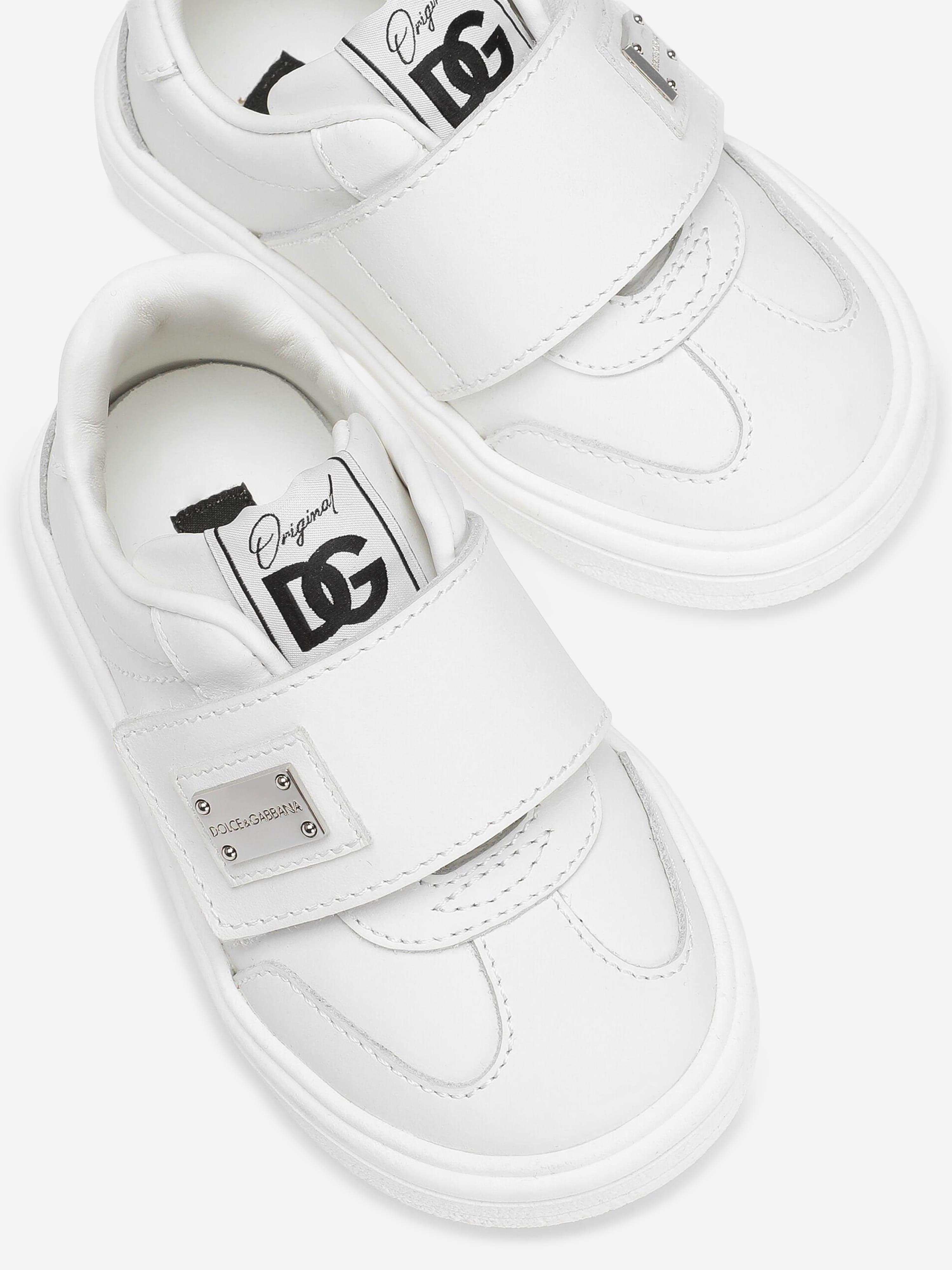 Dolce & Gabbana Kids Leather Velcro Strap Trainers in White