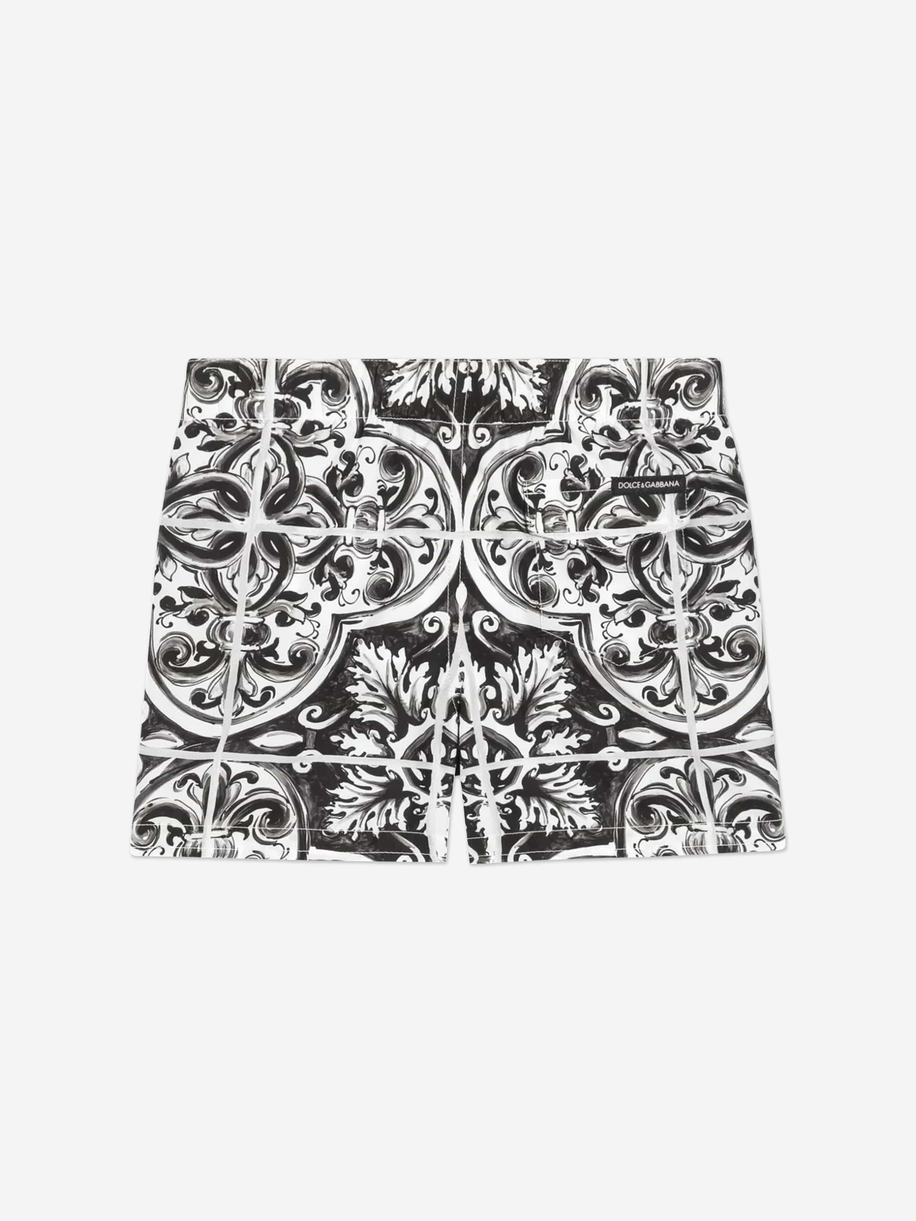Dolce & Gabbana Baby Boys Majolica Print Swim Shorts in Black