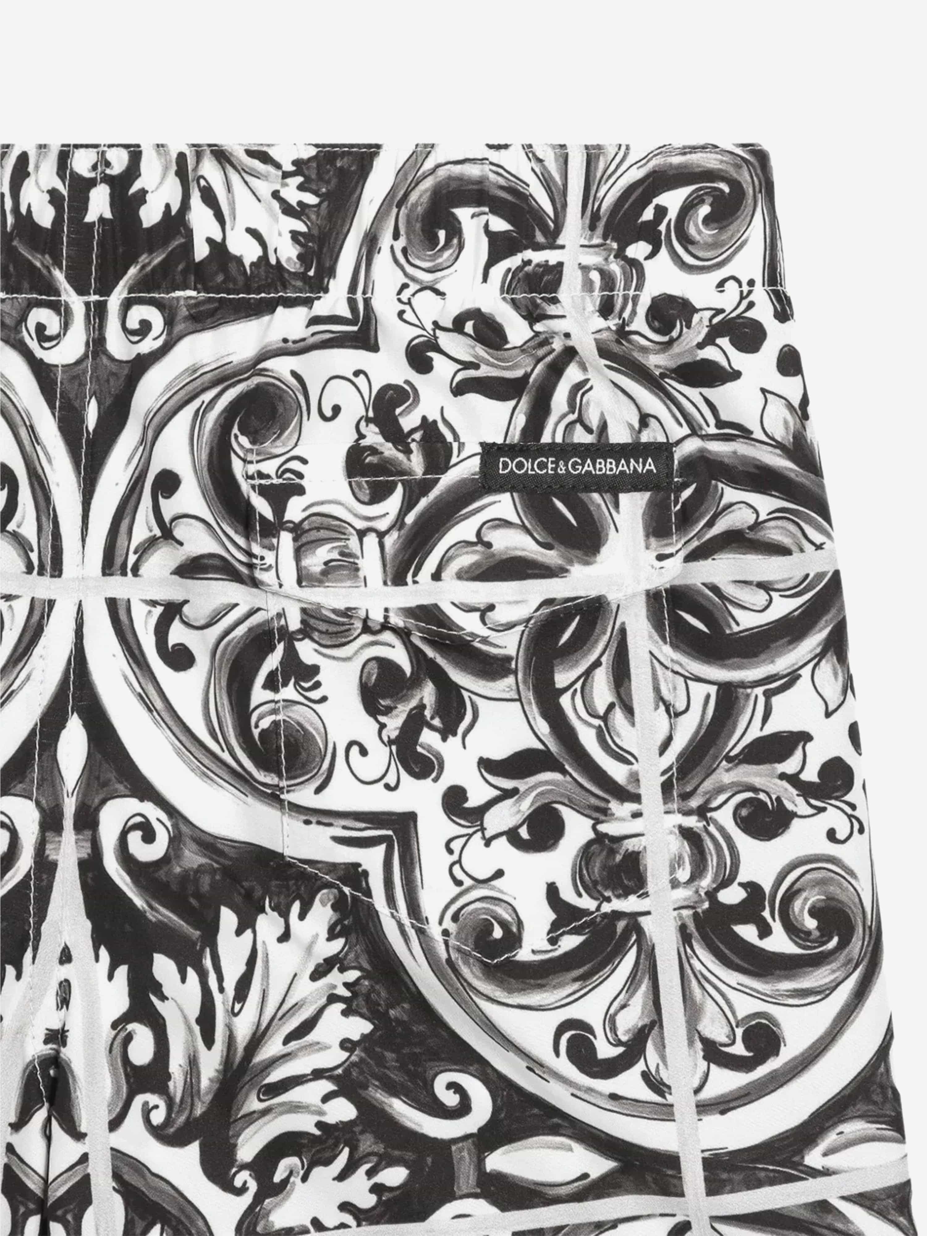 Dolce & Gabbana Baby Boys Majolica Print Swim Shorts in Black