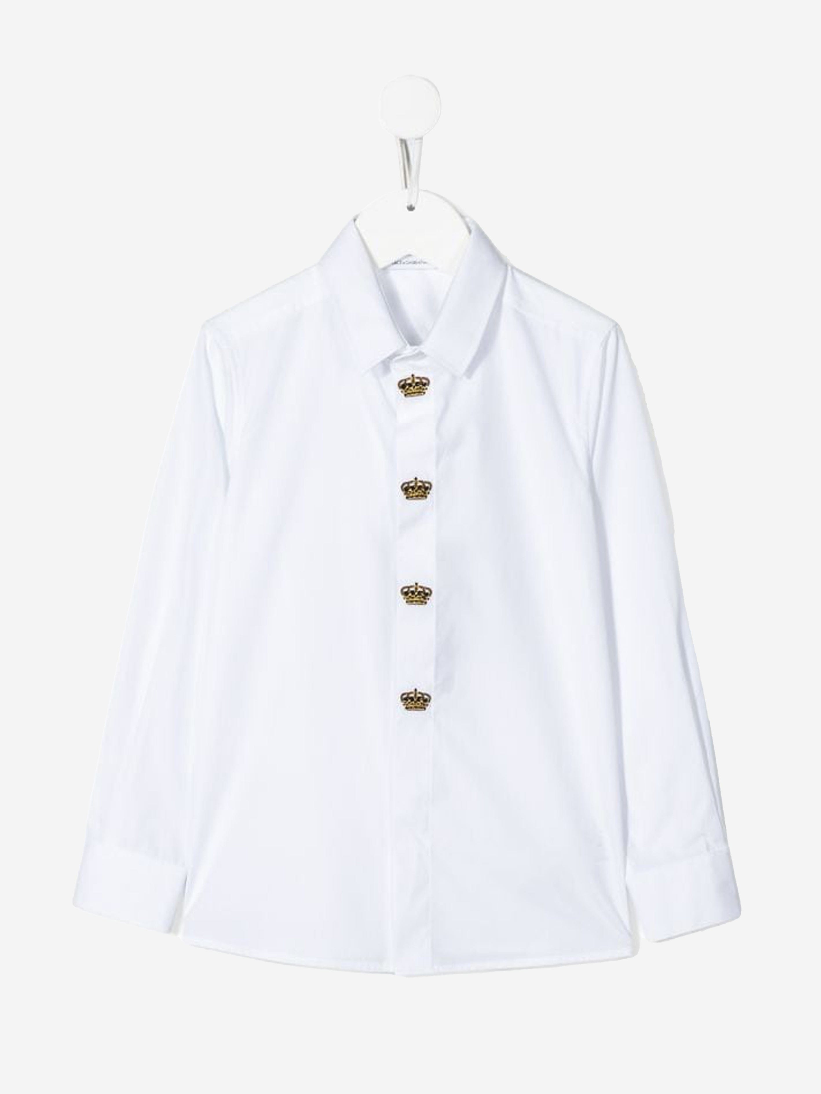 Dolce & Gabbana Boys Embroidered Crown Shirt in White